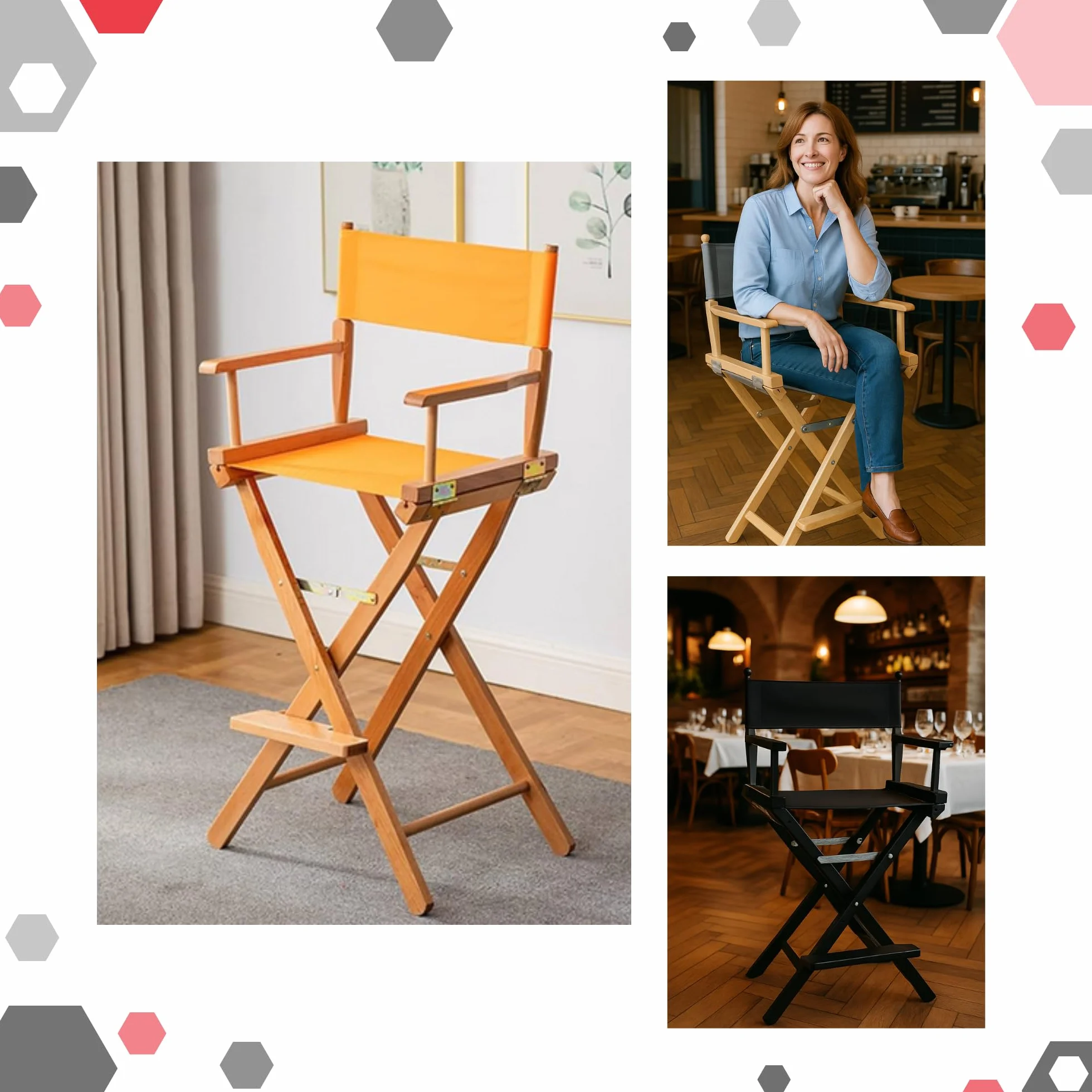ZStyle Silla de director plegable ligera y portátil, para oficina, hotel, restaurante, casa, porche, bar, maquillaje, madera de haya, tela alta para maquillar (madera de nogal, tela cruda)