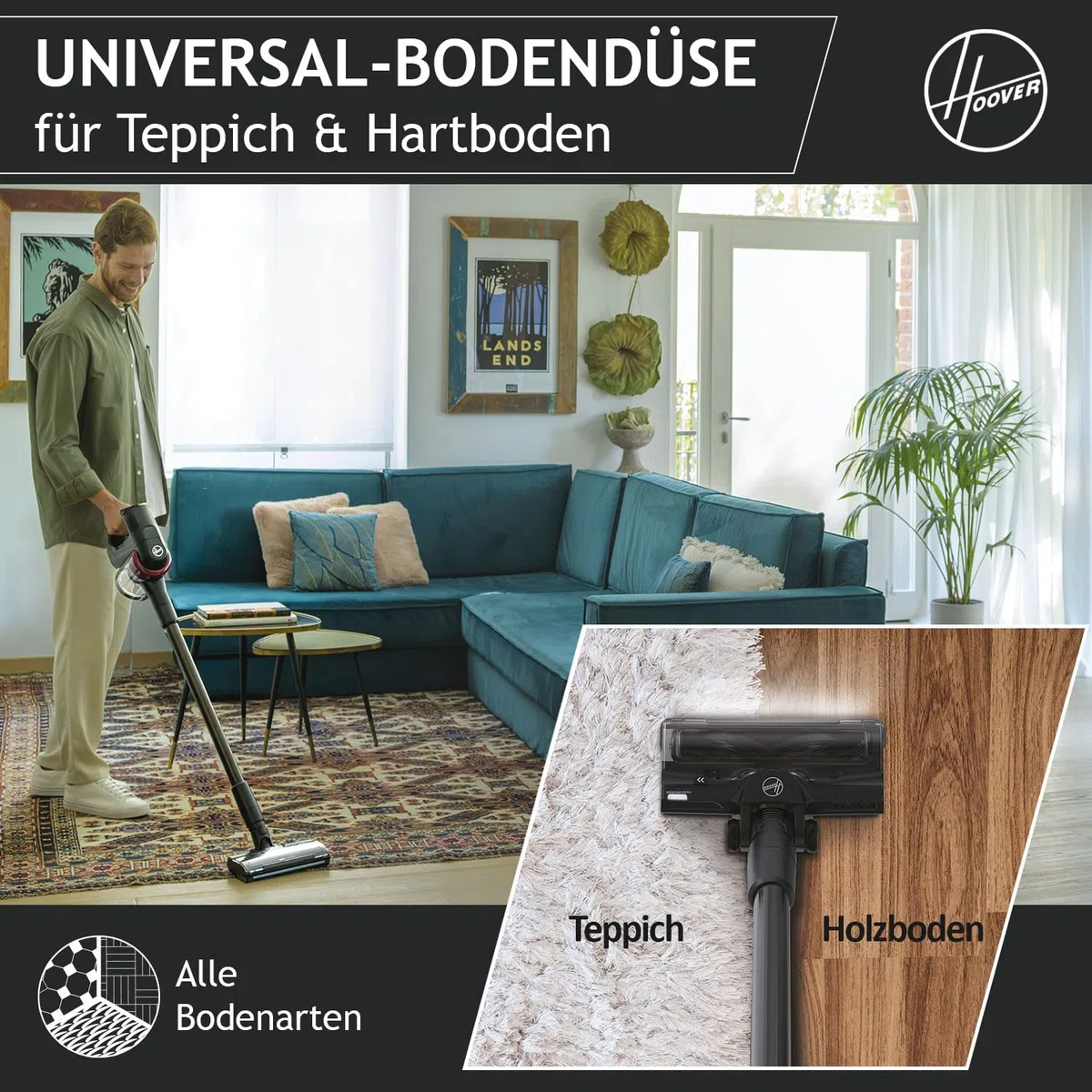 Hoover Aspiradora Escoba Sin Cable, 1200 POWERTIME, Alta Potencia, Cepillo Antienredos, Luces LED, Ligera, Ideal para Rincones [HF410H]