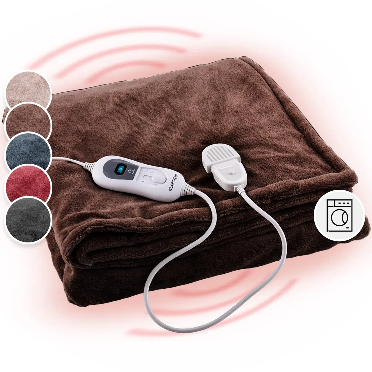 Klarstein Dr. Watson XL - Manta eléctrica, Frazada eléctrica, Calentador de Cama, 180 x 130 cm, Potencia 120 W, 3 Temperaturas Regulables, Temporizador, Marrón XL