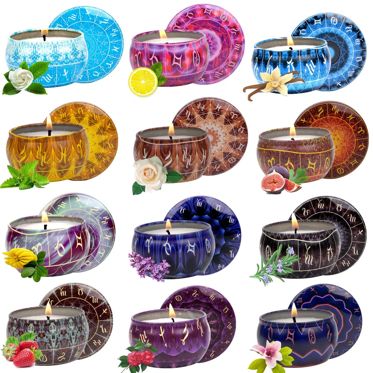 WuNa 12 Velas Perfumadas Juego de Regalo 2,5 Oz Velas Decorativas Aromaticas para Regalo Soja Portátil Regalos para el hogar, perfumada, cumpleaños, día de San Valentín