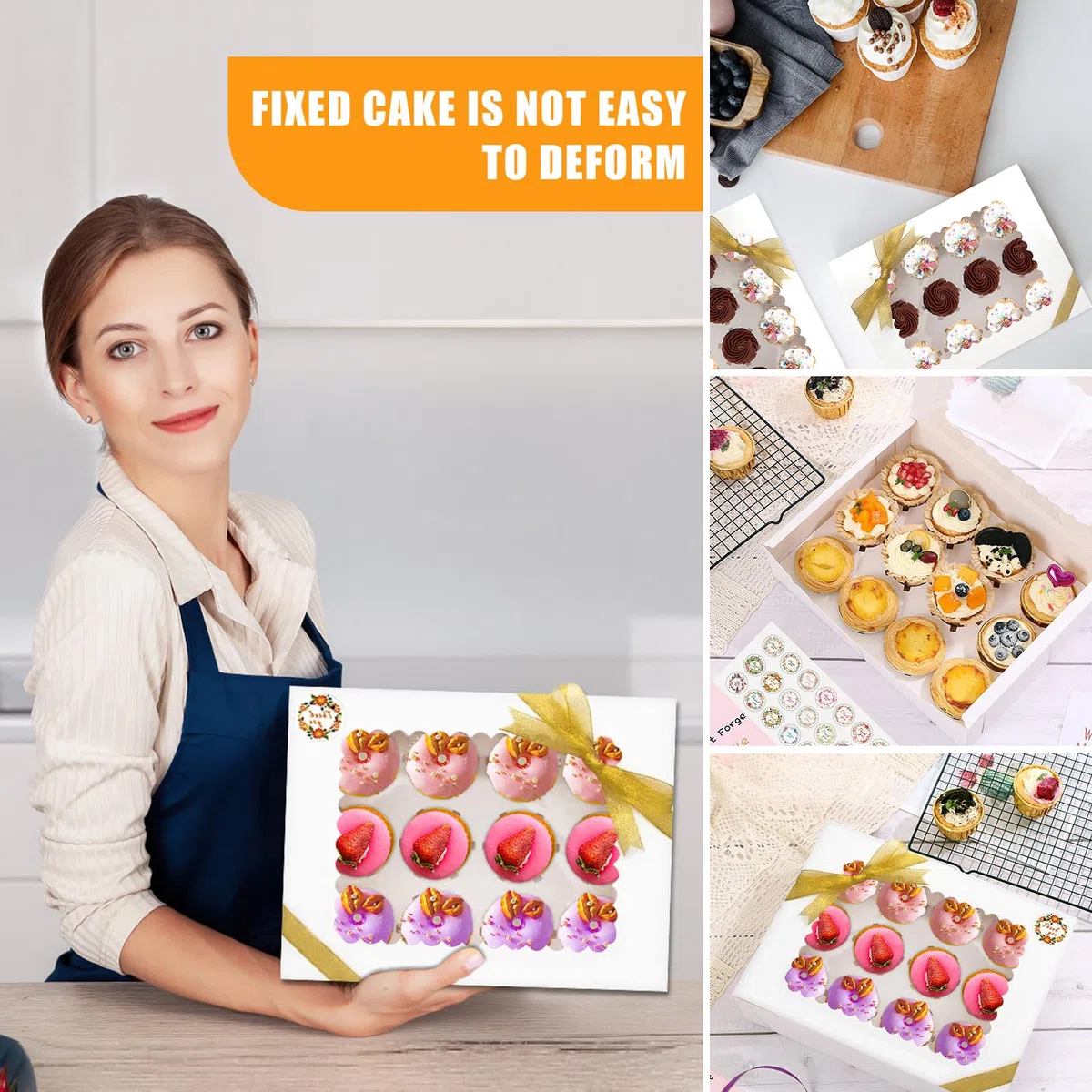 UCAMP Paquete de 16 Cajas Para Cupcakes,Cajas para Tartas con Ventana,Cupcakes con Cinta,Pegatinas y Tarjetas de Felicitación,Adecuado para Navidad,Cumpleaños,Bodas,12 Hoyos