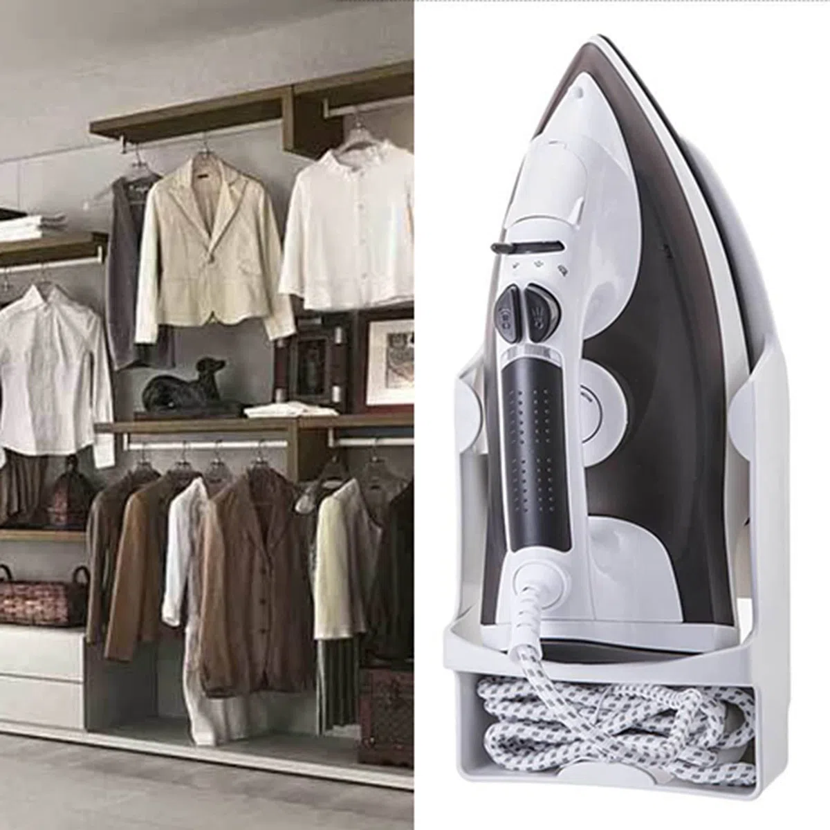 Soporte De Pared De Tabla De Hierro, Tablas De Planchar De Montaje En Pared, Soporte De Hierro Organizador De Hierro Eléctrico Ensanchado Resistente Al Calor Montado En La Pared Con Ganchos Para Armar