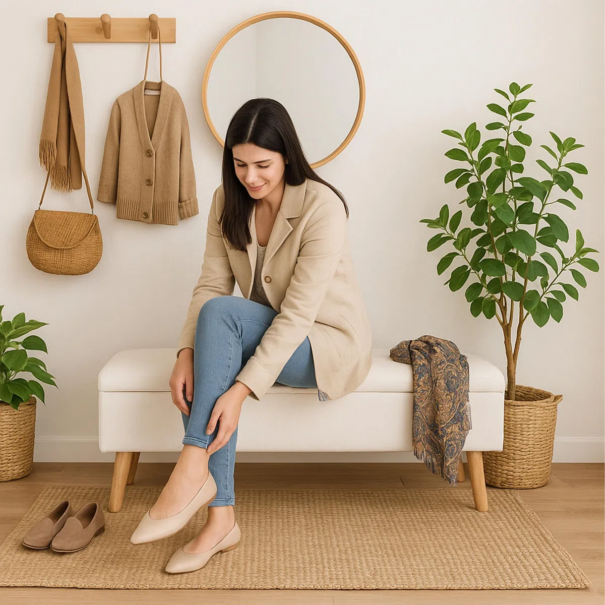 Banco Relaxdays de Lino, con Almacenamiento, 40 x 110 x 40 cm, Patas de Madera, Banco tapizado para Dormitorio, Blanco