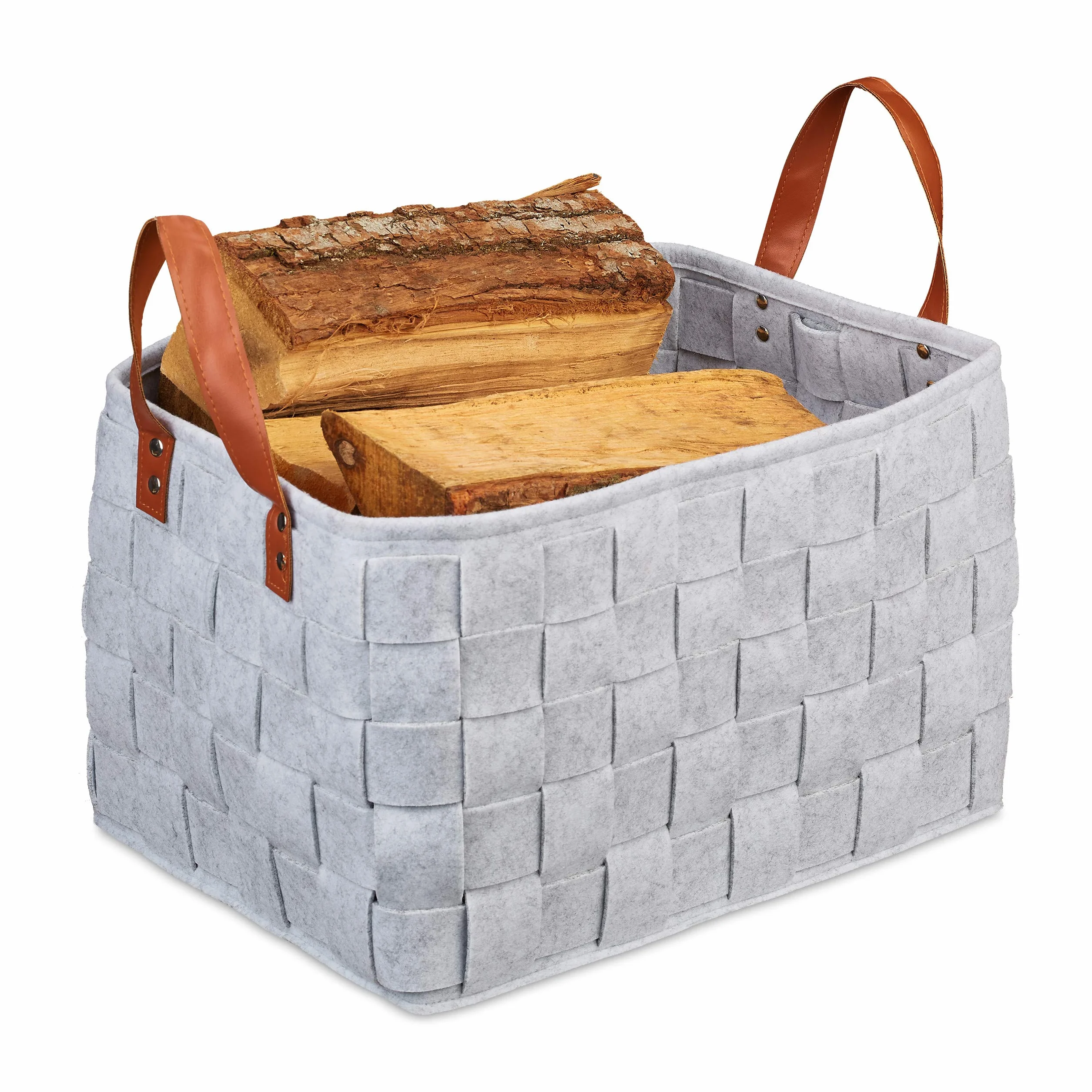 Relaxdays Cesto Almacenaje Fieltro, Organizadora Plegable, Almacenamiento, Cesta Fieltro Asas, 26x40x30 cm, Gris Claro