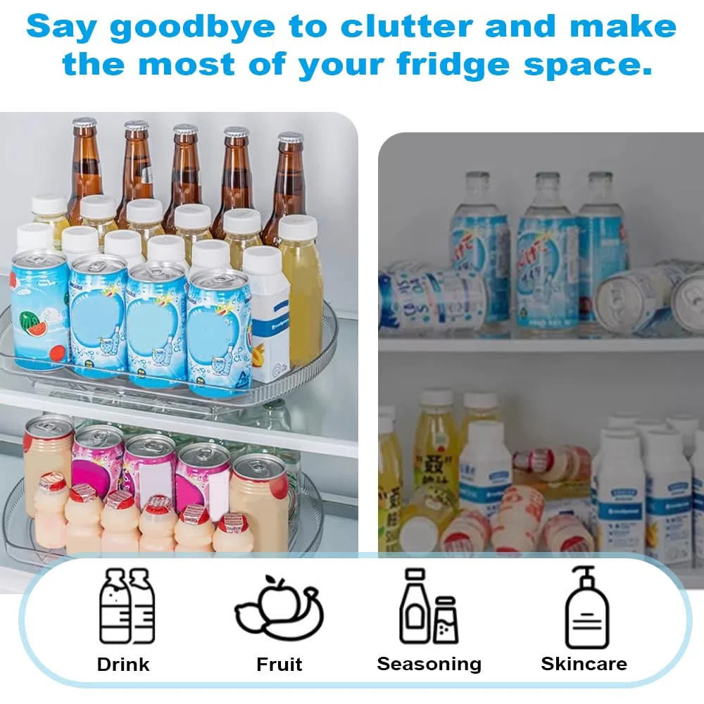 HEKOBAG Organizador de Platos Giratorios Transparente, Bandeja Giratoria para Nevera, Tocadiscos para Refrigerador y Gabinete