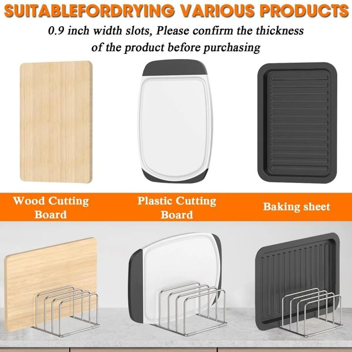 Soporte Para Tablas De Cortar | Organizador Y Resistente Al Óxido - Soportes Para Tablas De Cortar,Para Hogar Cocina Oficinas Libros Archivos Utensilios De Cocina Sartenes