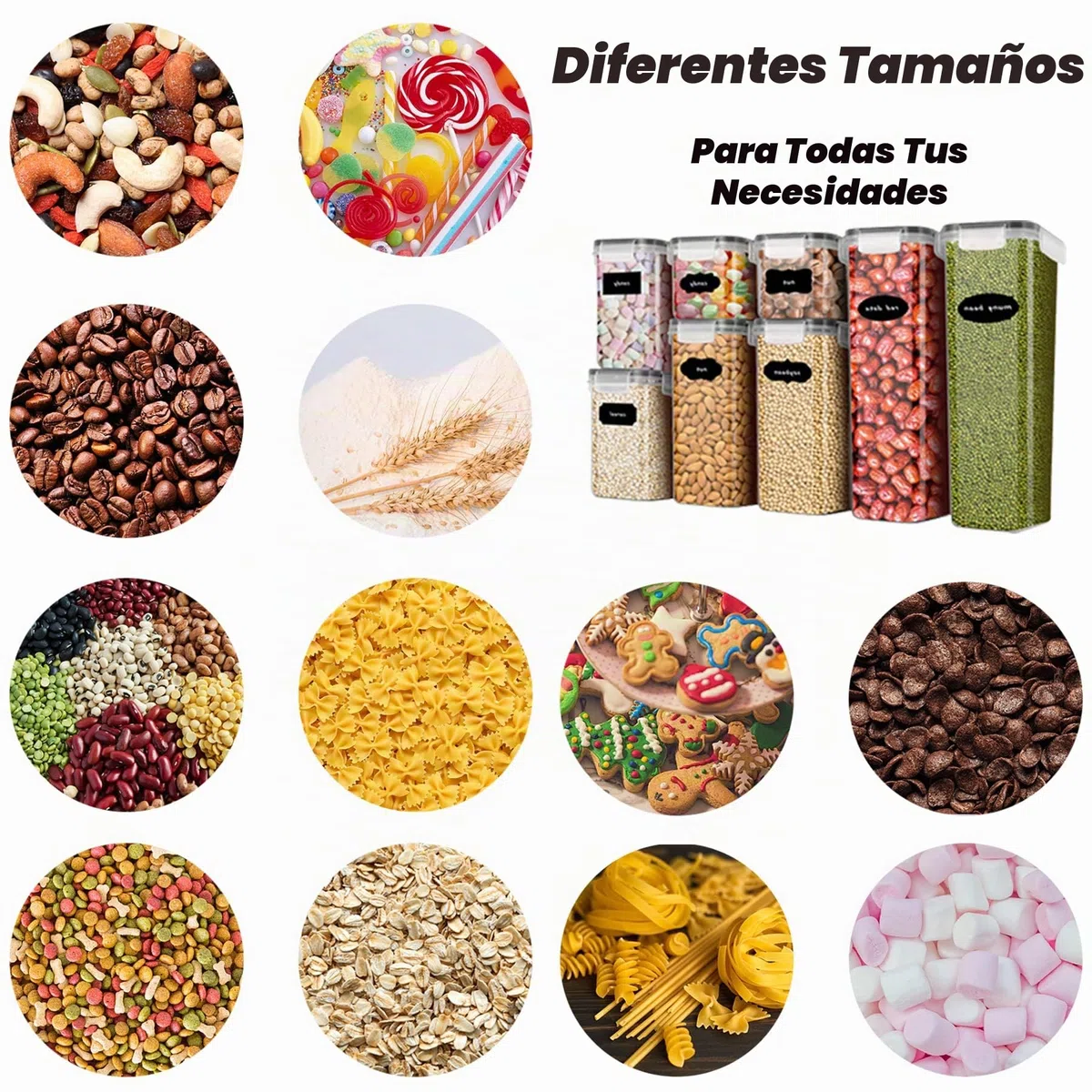 Botes Cocina Almacenaje 8 Piezas, Recipientes para alimentos de Plástico de Alimentos Sellados con Tapa, Se Utiliza para Almacenar Cereales, Pasta, Arroz, Harina (2.8L+2L+1.4L+0.8L)