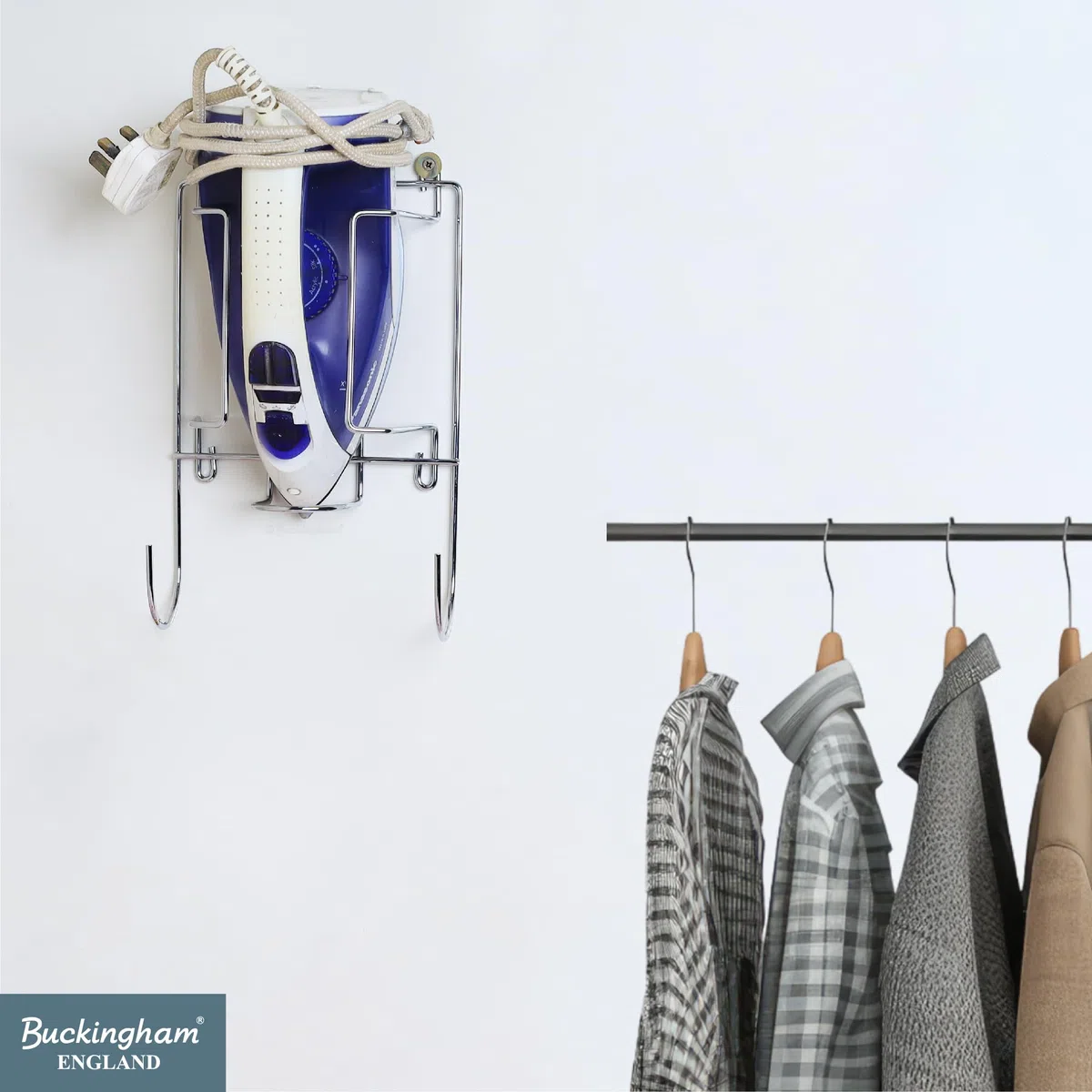 Door or Wall Mounted Iron and Ironing Board Holder Polished Chrome Finish