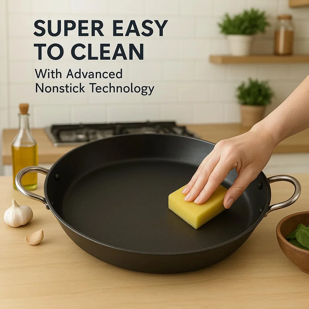 WECOOK! Paellera Kratha de aluminio con antiadherente XYLAN Plus, 42 cm, asas de hierro remachado, apta para inducción y todo tipo de cocinas