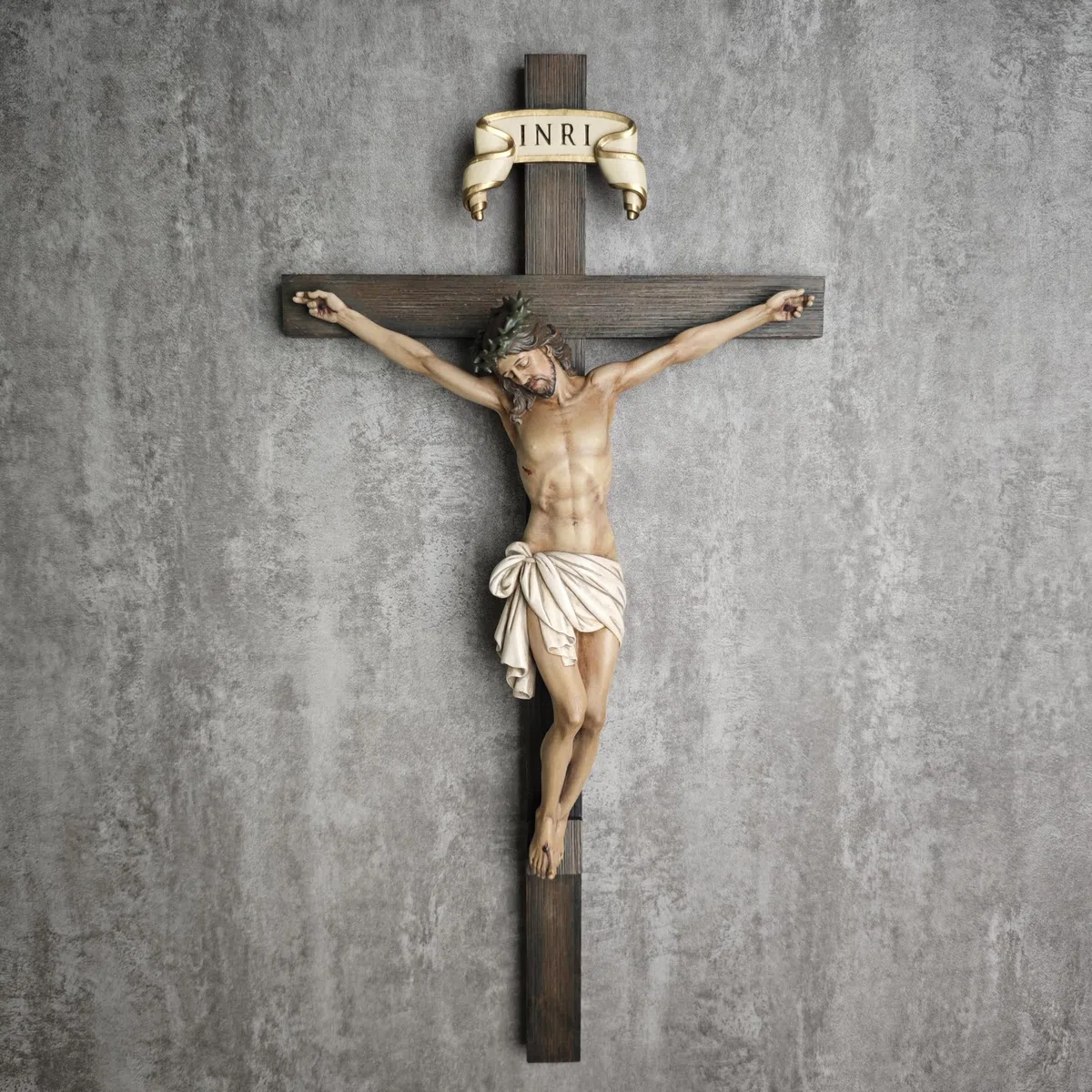 Cruz de pared con crucifijo católico BC de 40,6 cm de alto, Jesucristo, decoración del hogar, regalos religiosos coleccionables, escultura renacentista hecha a mano por Buildclassic