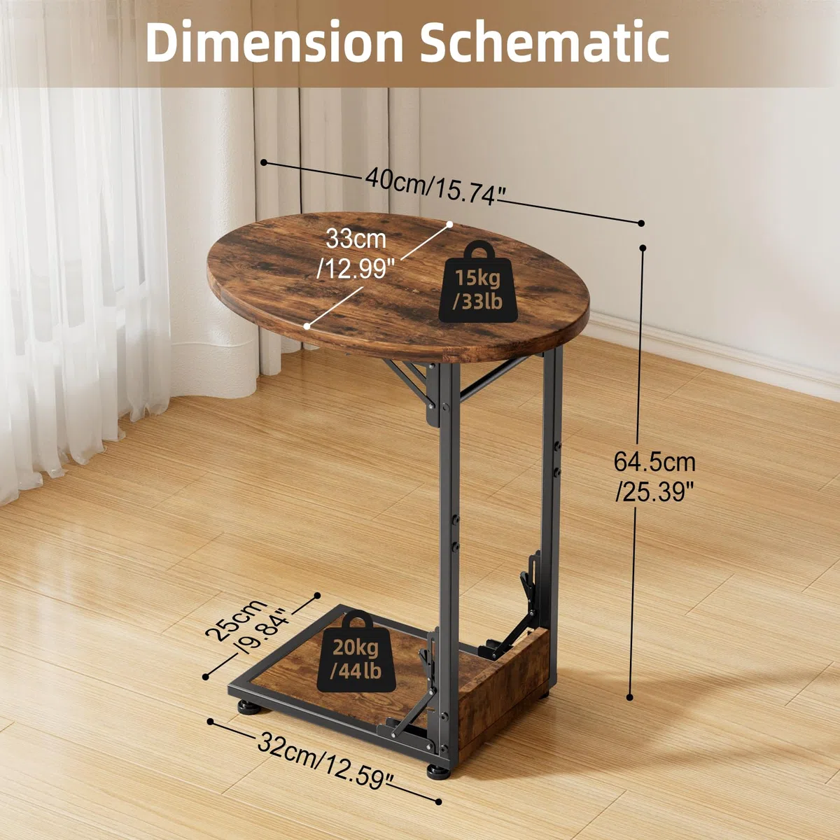 Bomclap Mesa de centro, mesa de sofá plegable en forma de C, pequeña mesa auxiliar con bolsa de almacenamiento, mesa de café con estructura de metal para salón, dormitorio, oficina, 40 x 33 x 64,5 cm