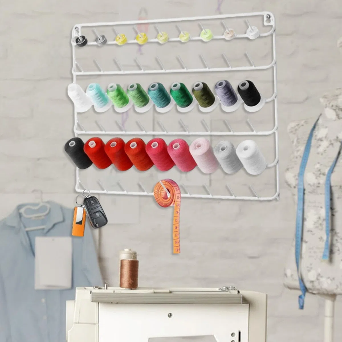 Soporte para Hilo, Almacenamiento de Hilo montado en la Pared, Organizador portátil para Hilo de Coser, Ahorro de Espacio, Estante para Carrete para, Blanco
