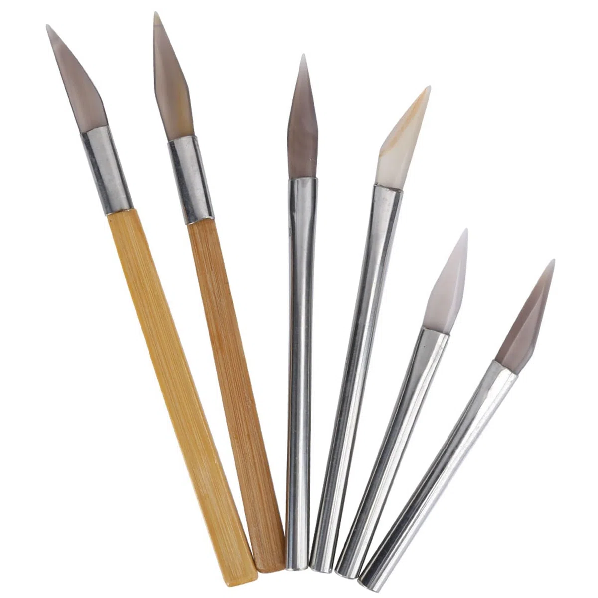 Juego de bruñidor de ágata con bordes de cuchillo, herramientas de pulido artesanal para tallar metales preciosos con mango de hierro de bambú, bruñidores de ágata para pulido de superficies