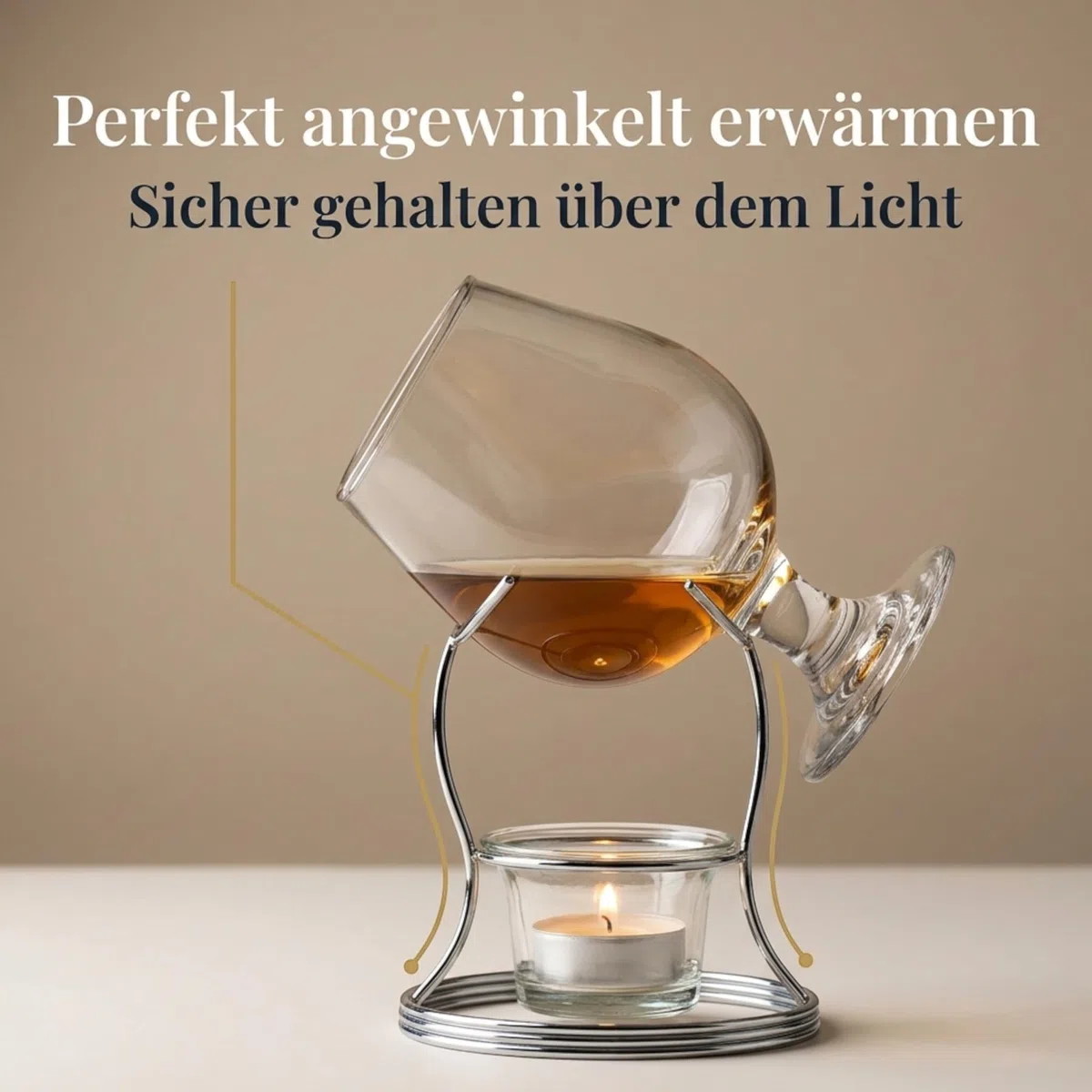 MIJOMA Brandy Warmer Set de regalo – Calentador de coñac con cristal giratorio de 400 ml, soporte de acero inoxidable y portavelas de cristal, aroma para los amantes