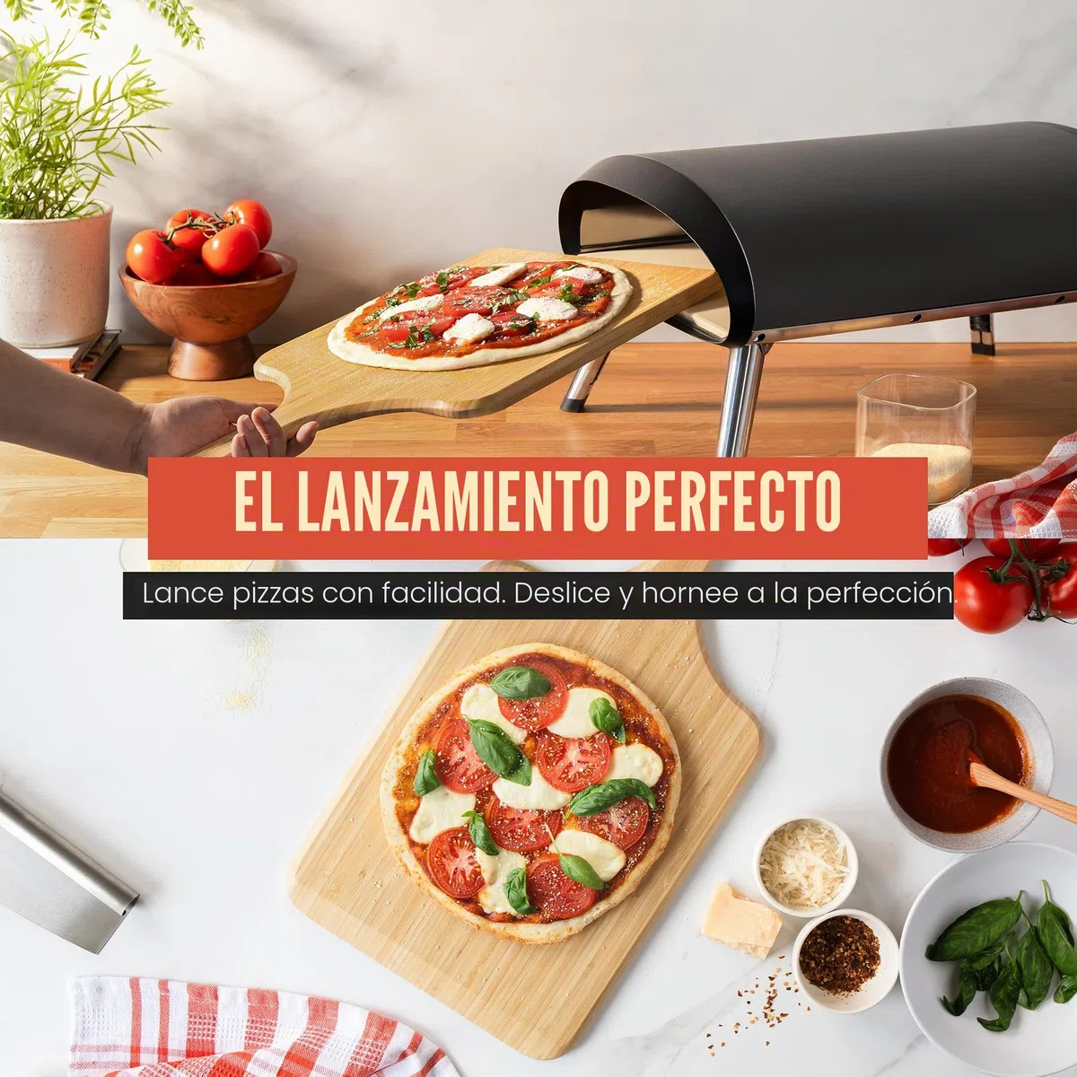 Chef Pomodoro Pala Pizza Bambú 2 en 1 - Tabla para Cortar y Servir | Pala para Pizza Fácil de Usar y Con un Diseño que No Ocupa Espacio 30,5 cm | Se Encaja con las Cajas para Masa