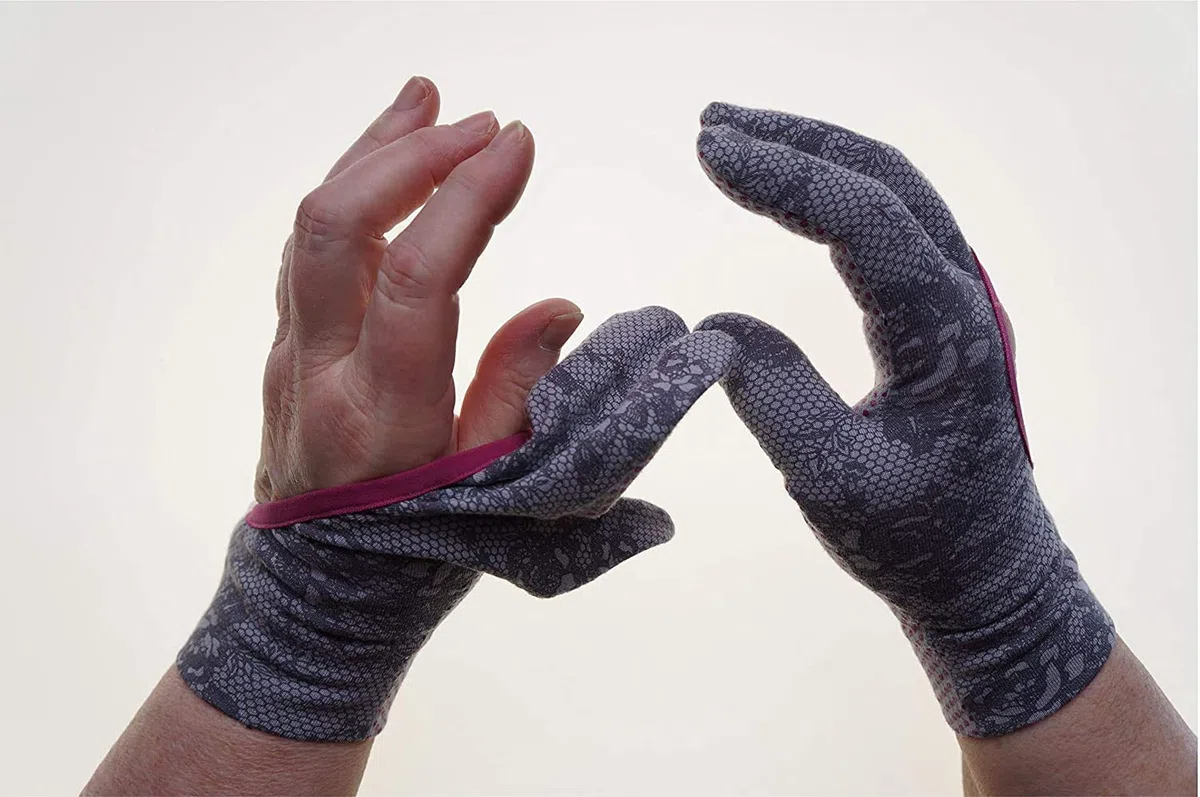 Guantes de colcha, guantes de acolchado con tres dedos, patchwork, acolchados, acolchados, colchas a máquina, patchwork, costura, costura libre, hechos a mano (M, flores rosas)