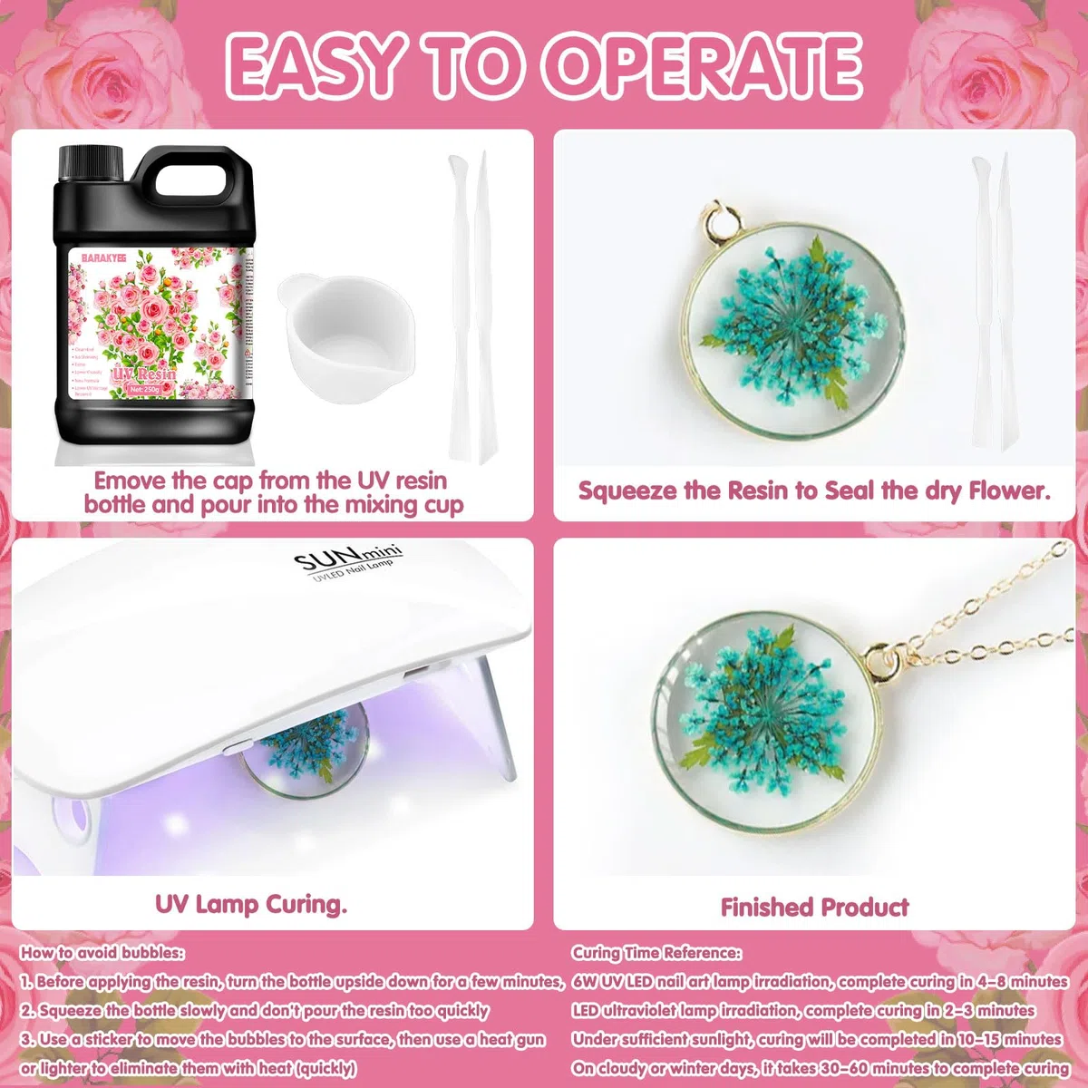 BARAKYEG Resina UV 500g,Resina Epoxi UV,lampara UV resina,Fabricación de Joyas,Resinade curado ultravioleta dura y transparente,Mejorada Transparente para Joyería DIY,Moldes,Manualidades
