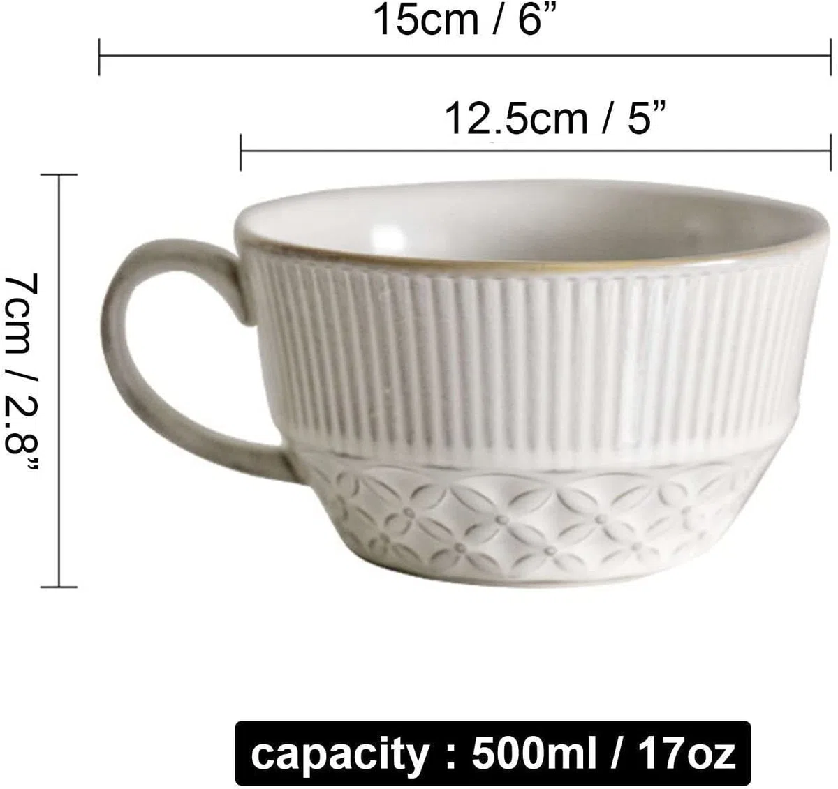 Taza de la sopa de la taza de la sopa de la manija Taza de café de cerámica de 500 ml, tazón de cereales hondo for desayuno, taza de café, azul, 15 x 12,5 x 7 cm, 17 oz(Wit)