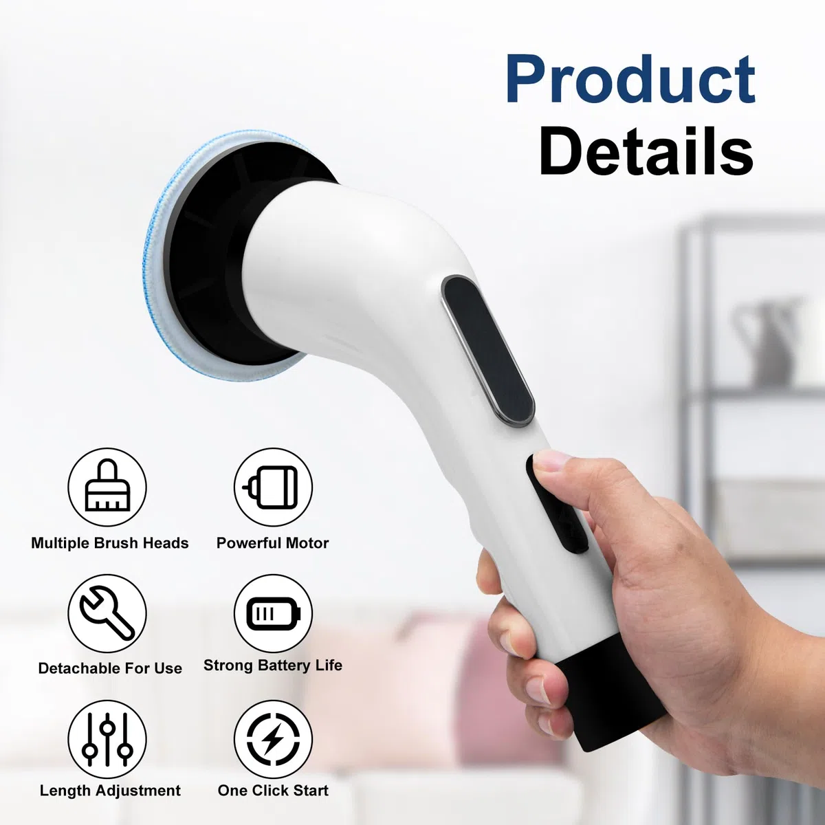 Cepillo Electrico Limpieza Hogar, 9 En 1 Cepillo Limpieza Electrico, con Taladro Reemplazable, Mango Ajustable Pantalla Led, Adecuado para El Suelo De AutomóViles De Cocina del BañO