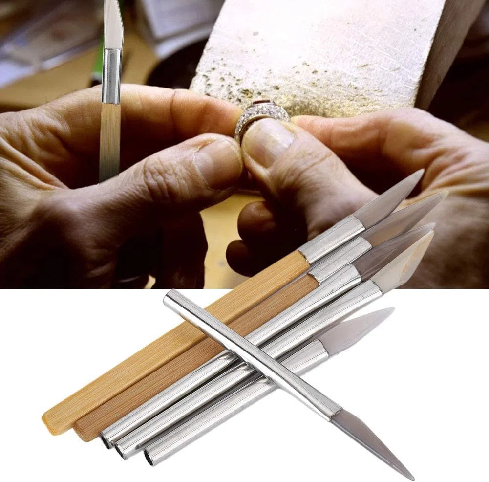 Bruñidor de ágata, 6 uds Juego de bruñidor de ágata con bordes de cuchillo herramientas de pulido artesanal tallado de metales preciosos con mango de hierro de bambú bruñidores de ágata