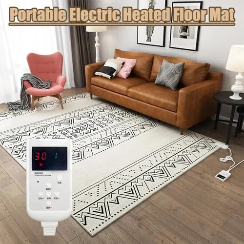 Alfombra grande de grafeno con calefacción eléctrica, control de temperatura, marroquí, para sala de estar, dormitorio, cocina, oficina, calor de bajo consumo