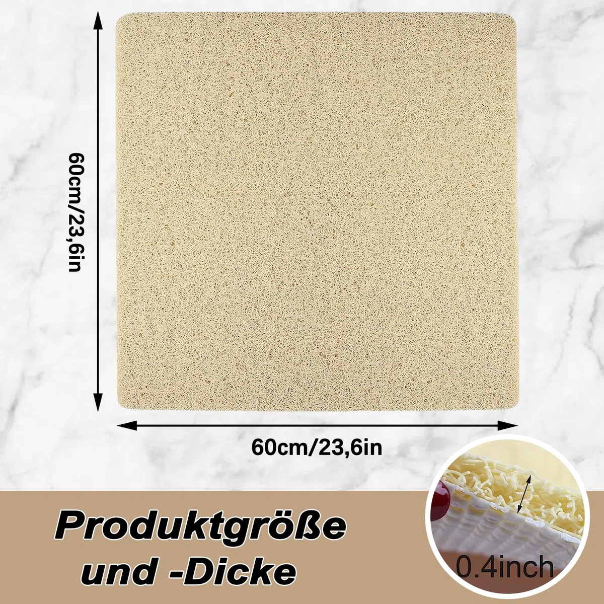 Alfombrilla de ducha antideslizante, de luffa, suave y cómoda, alfombrilla de ducha antideslizante para niños, familias y personas mayores (beis, 60 x 60 cm)