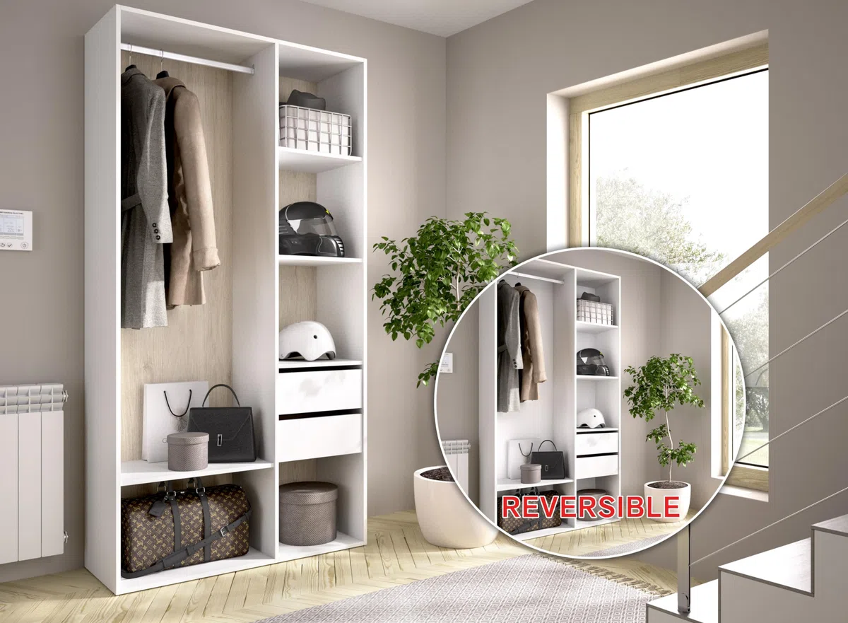 DEKIT GRUPO RIMOBEL SUIT - Armario-vestidor con dos cajones y con trasera reversible - BLANCO/NATURAL - 205 x 98 x 45