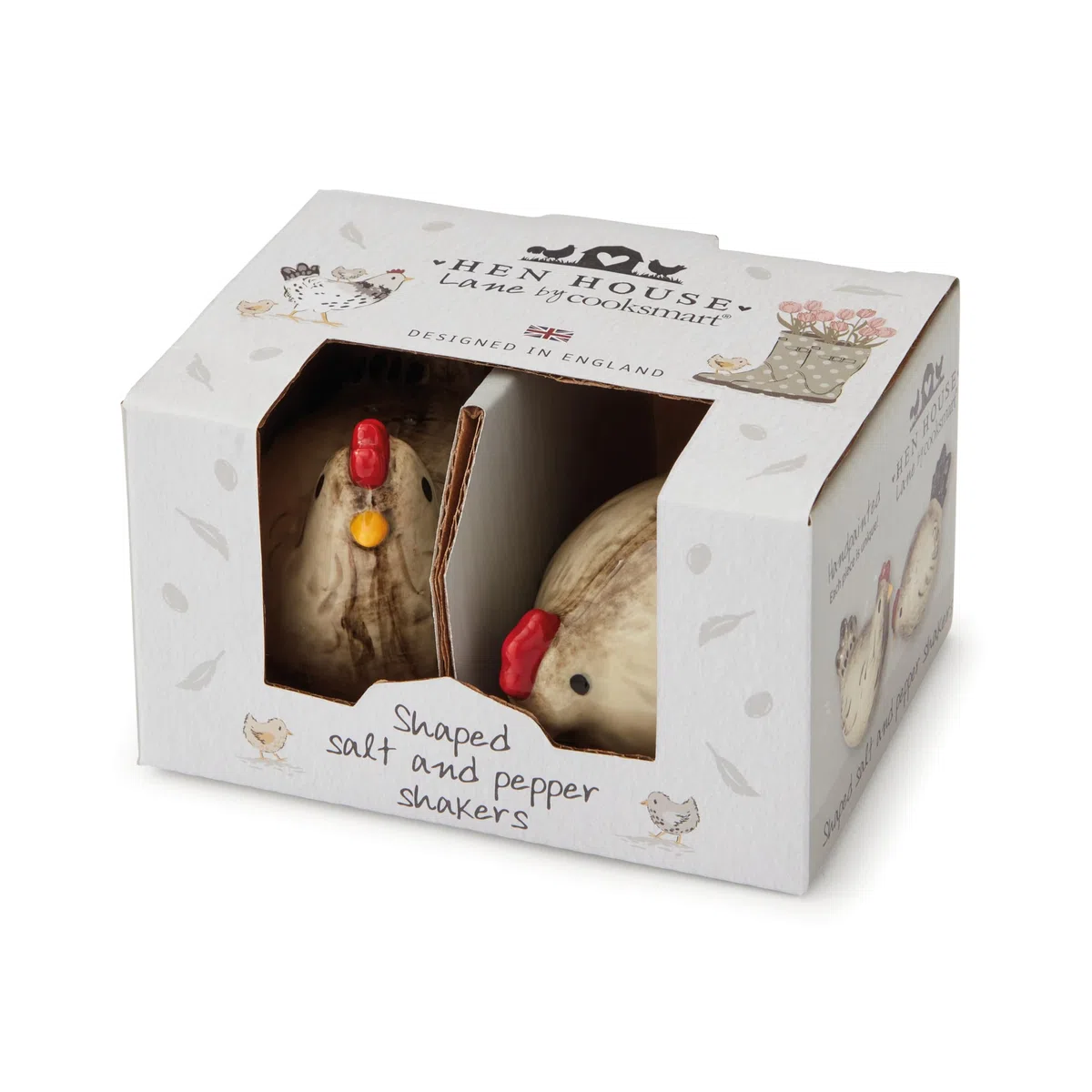 Cooksmart Hen House Lane - Salero y pimentero | Utensilios de cocina de estilo rústico de diseño británico | Juego de cerámica en relieve en forma de gallina | Estilo rústico de campo | Lavar a mano