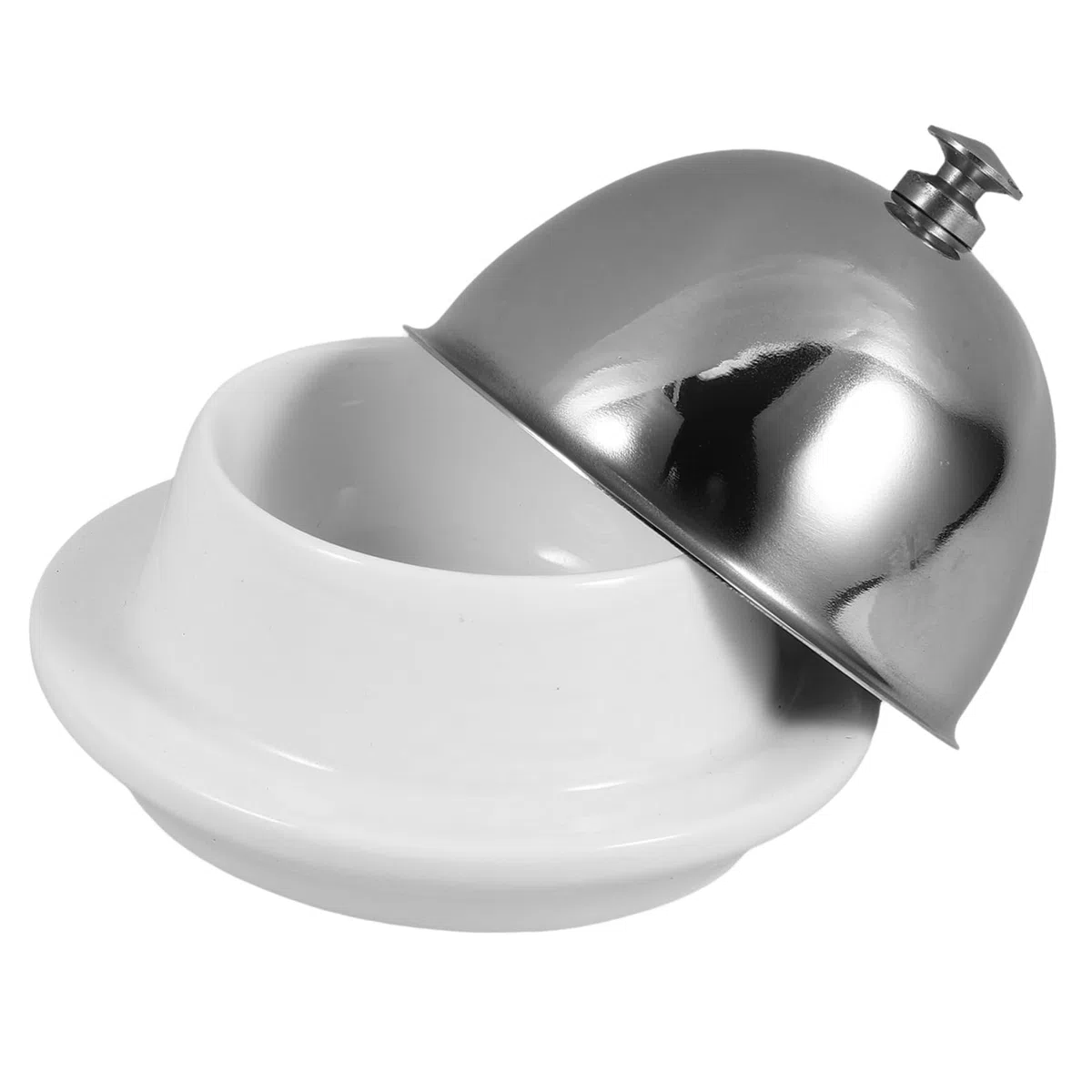 OUNONA Fuente de Cerámica para Servir Cúpula de Acero Inoxidable, Plato Multifuncional para Untables y Condimentos en Fiestas y Camping