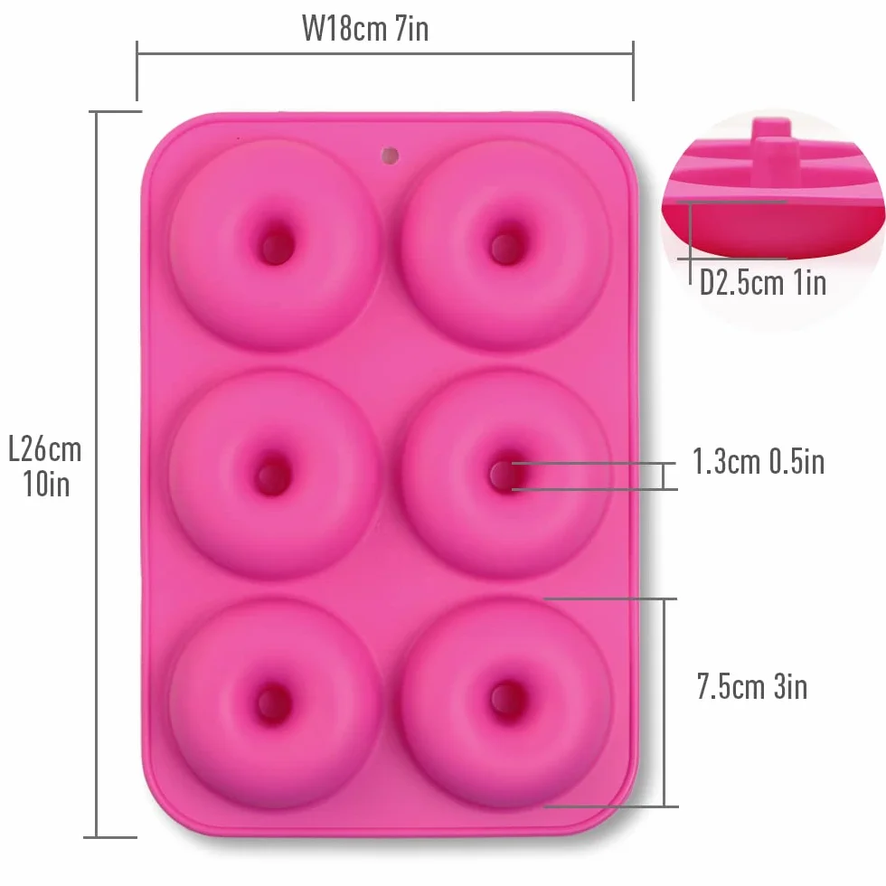 homEdge - Pack de 2 moldes para dónuts, antiadherentes, con silicona de grado alimenticio, verde y rosa