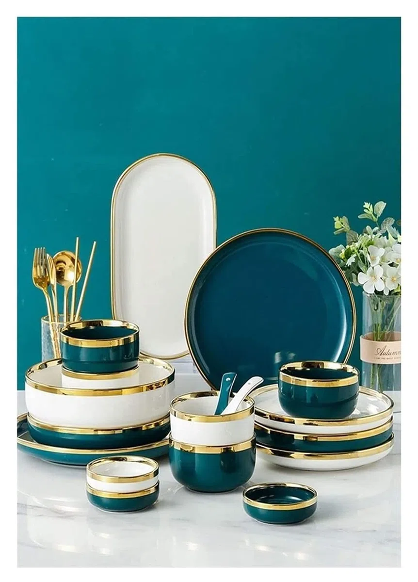 Juego de vajilla China de cerámica Penh con Platos y Cuencos para Restaurante y Regalos de Boda, Estilo Europeo, Morado, para 4 Personas.