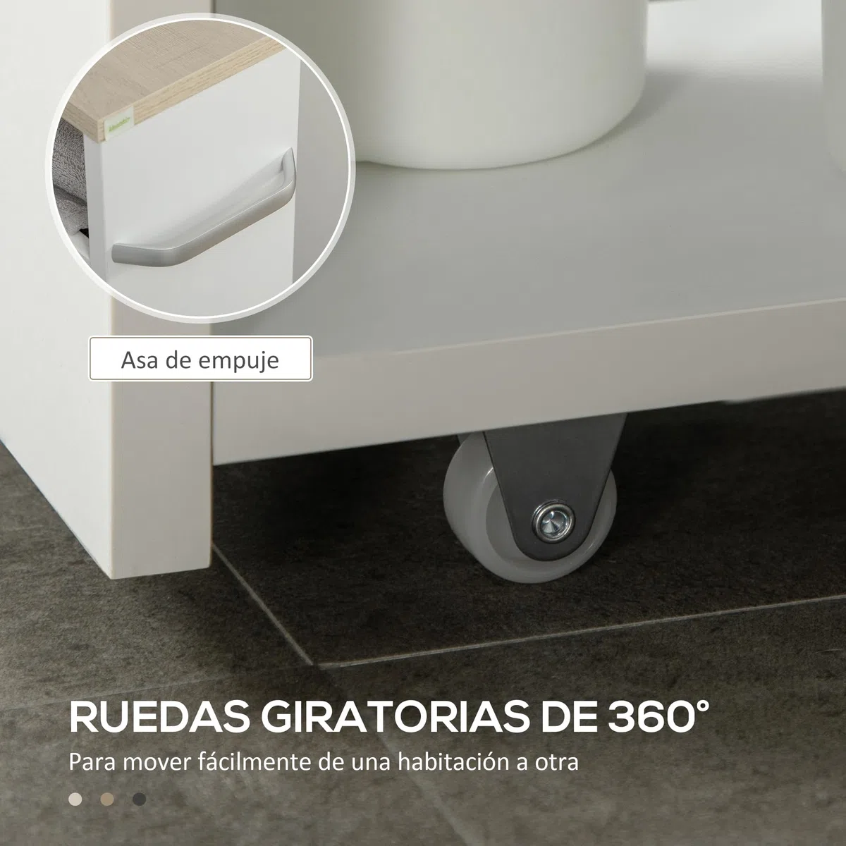 kleankin Carrito Auxiliar con Ruedas Delgado de 3 Niveles, Carrito de Cocina Estrecho con 3 Estantes, Tablero y Asa, para Comedor, Salón, Baño, 48x15x80 cm, Blanco
