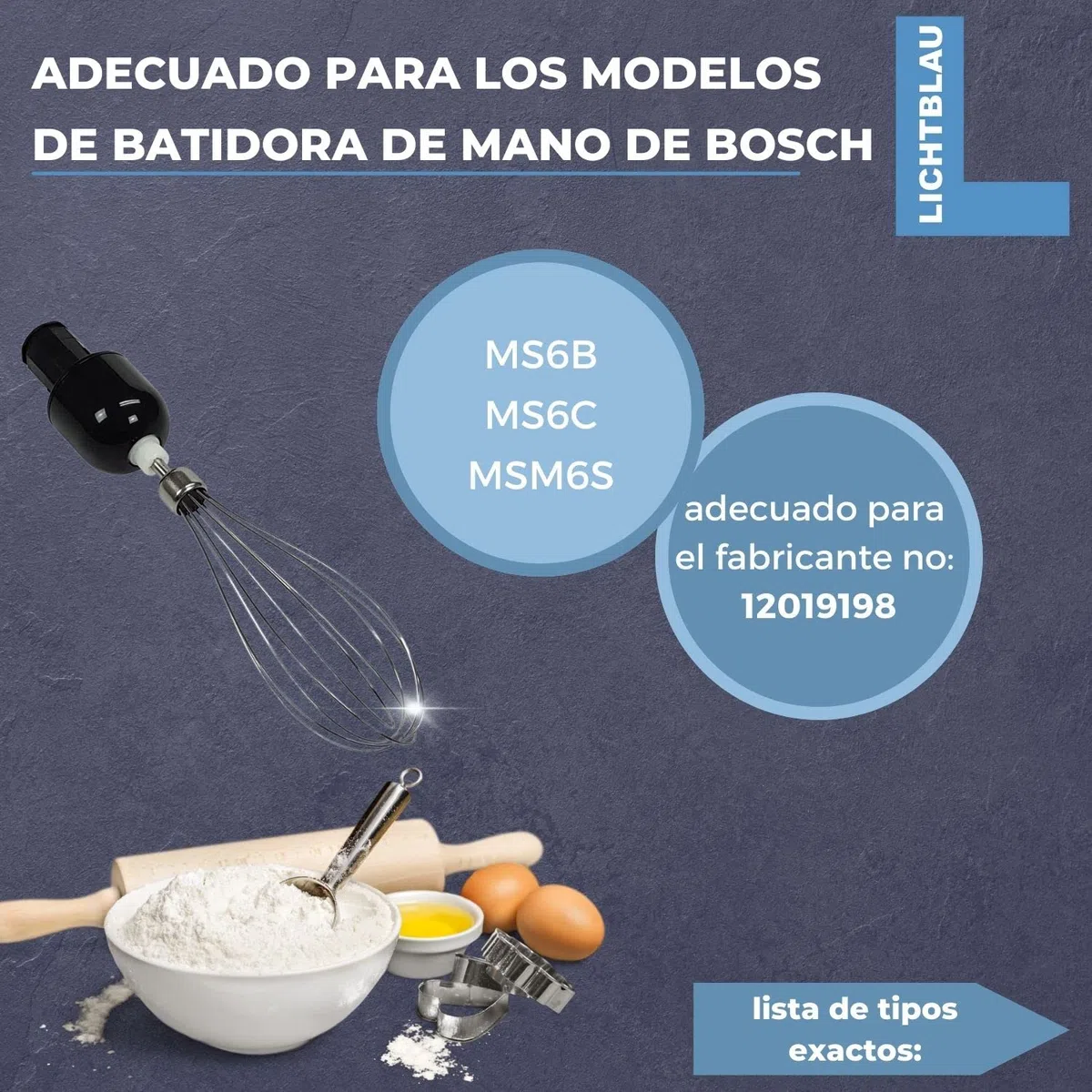 Lichtblau batidor de varillas 2862 con arrastre para accionamiento 657378 licuadora de mano Bosch 12019198 I Recambio batidora varillas apto para p.ej MS6B MS6C MSM6S I Accesorio robot de cocina Bosch
