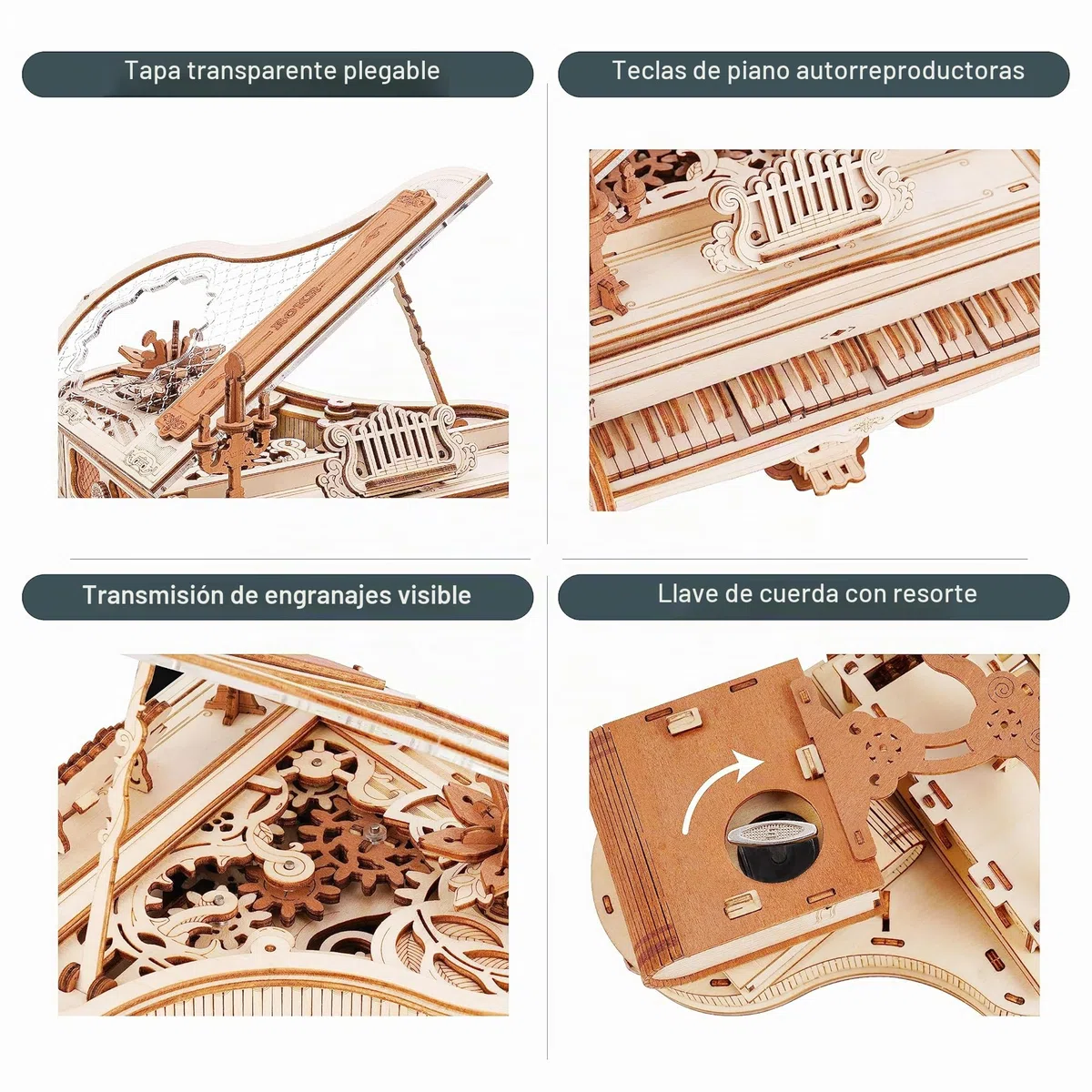 ROKR Puzzle 3D Madera Maquetas para Construir Adultos Rompecabezas Caja Musical Mágico de Piano Mecánico, Juegos de Construcción de Modelos Mecánicos, Manualidades para Adultos, Magic Piano
