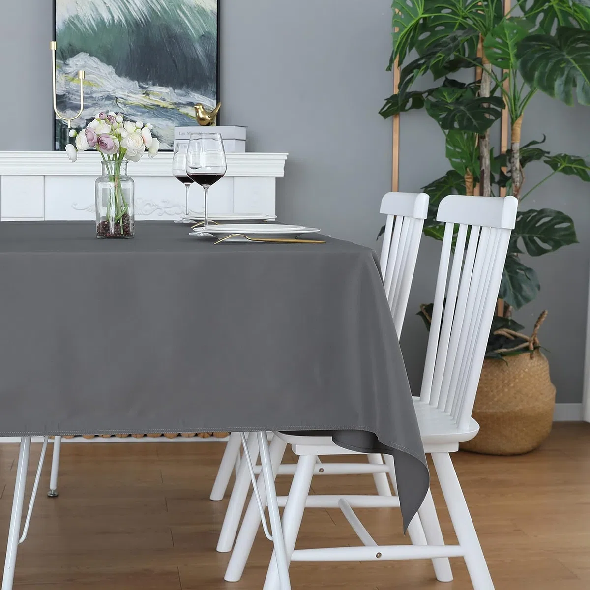 LivinEase Mantel 140 x 300 cm - Carbón Mantel Rectangular de Mezcla de algodón de 250 g/m² para Mesa de 8 a 12 Personas - Elegante Mantel drapeado para la Mesa navideña