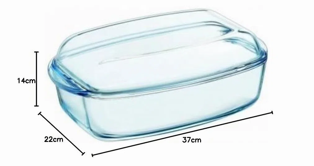 Pyrex - Fuente resistente al calor e ignífuga, envase para asar con tapa de cristal, vidrio, 7 L