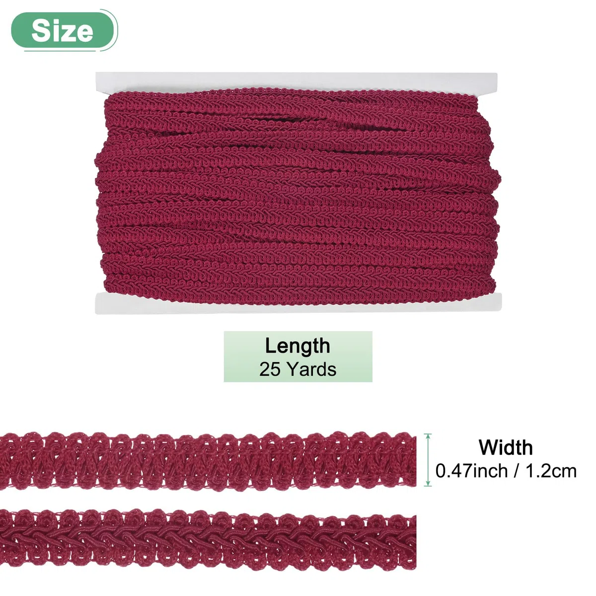 M METERXITY Recorte de Trenza Gimp, 1/2" 12cm x 25 Yardas Trenza Tejida de Poliéster Cinta de Encaje Tela Recorte de Tapicería para Costura/Cosplay/Decoración del Hogar [Rojo Vino]