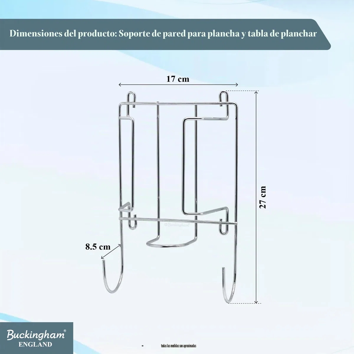 Door or Wall Mounted Iron and Ironing Board Holder Polished Chrome Finish