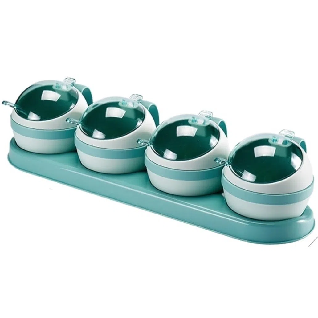 SAeWare Tarro de condimentos, contenedor de especias de plástico para cocina, juego de recipientes para condimentos con tapa de cuchara, contenedor de condimentos para cocina, encimera de cocina, azul