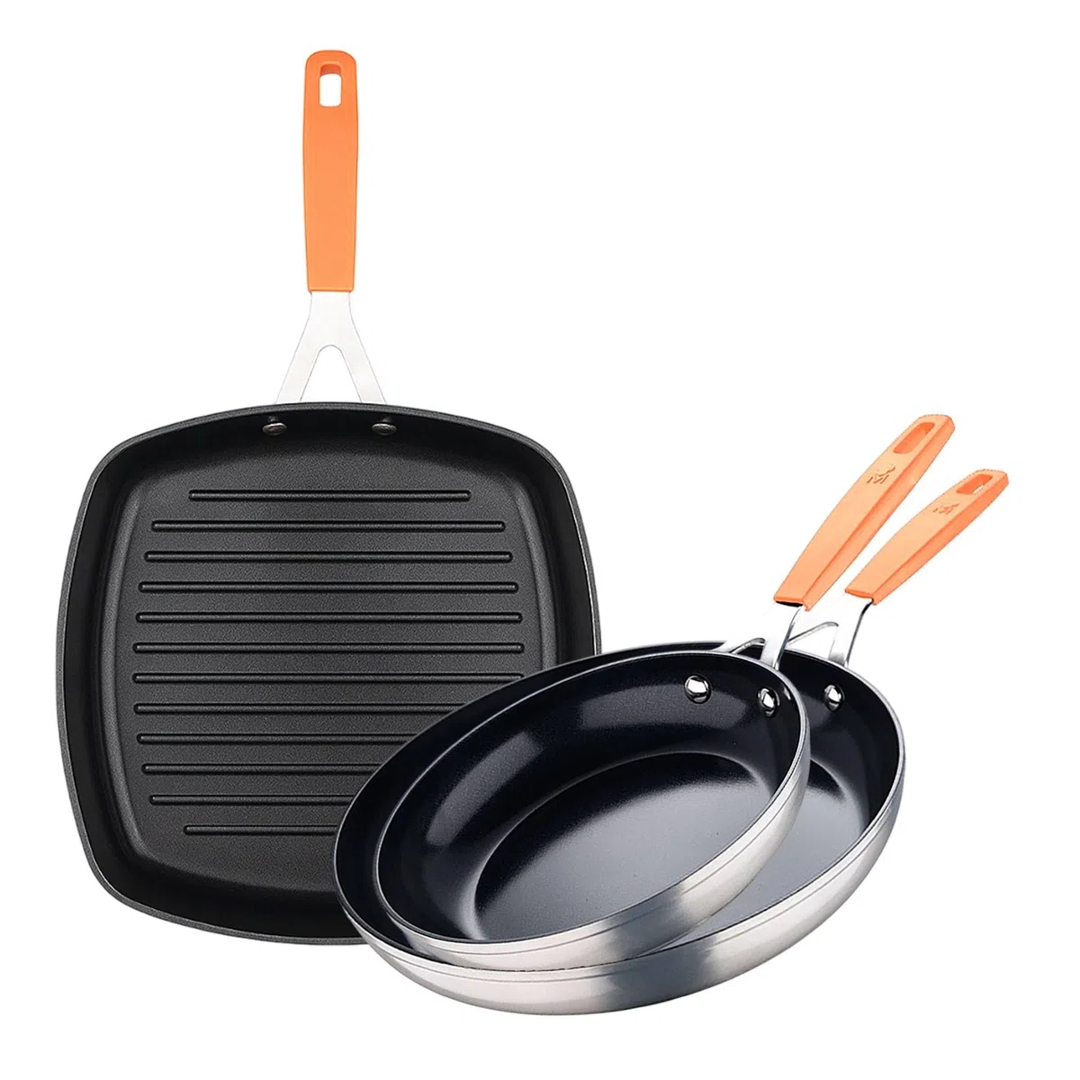 San Ignacio Compact - Juego de 2 Sartenes Ø16Ø28cm + Asador cuadrado 28x28cm en aluminio forjado para inducción COMPACT