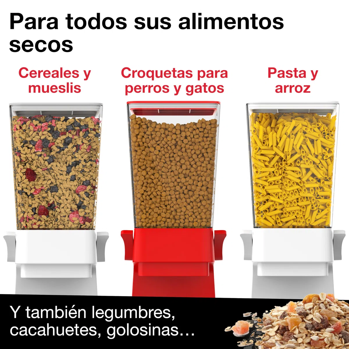 Dispensador de Cereales y Croquetas - Capacidad 5 L - Para Muesli, Pasta y Alimentos Secos - Dispensador de Croquetas para Perros y Gatos - Cocina, Desayuno - Negro - CR501