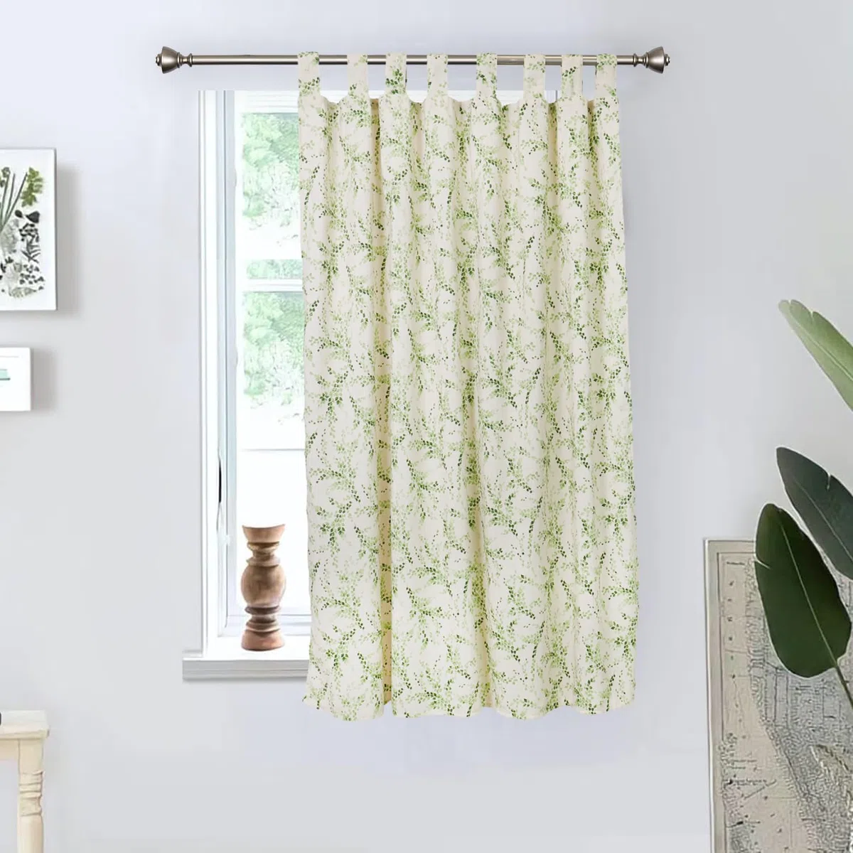 Viste tu hogar Pack 2 Cortina Cocina de Hojas Verde, Estilo Español con Tirantes, Tela Opaca Máxima Privacidad, Ideal para Ventanas de Cocina, 70% Algodón 30% Poliester, 140x145cm