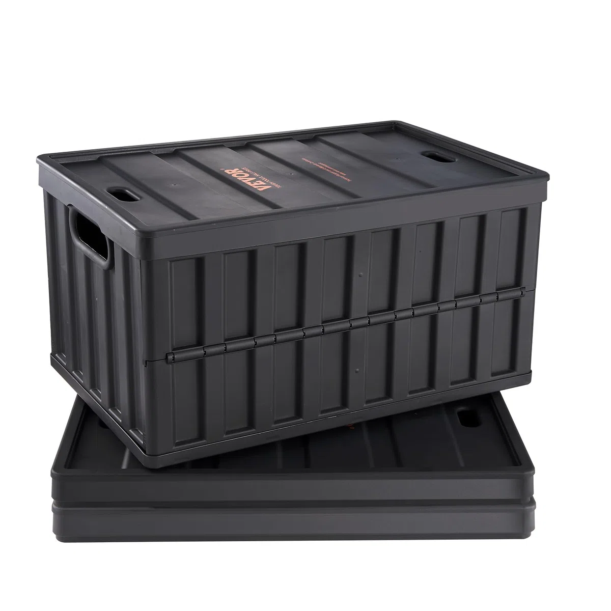VEVOR Caja de Almacenamiento de Plástico Plegable con Tapas 3 Piezas, Cajas de Transporte Apilable 65 L con Asas, Contenedores Grandes y Resistentes para Ropa, Juguetes, Libros, Accesorios, Negro