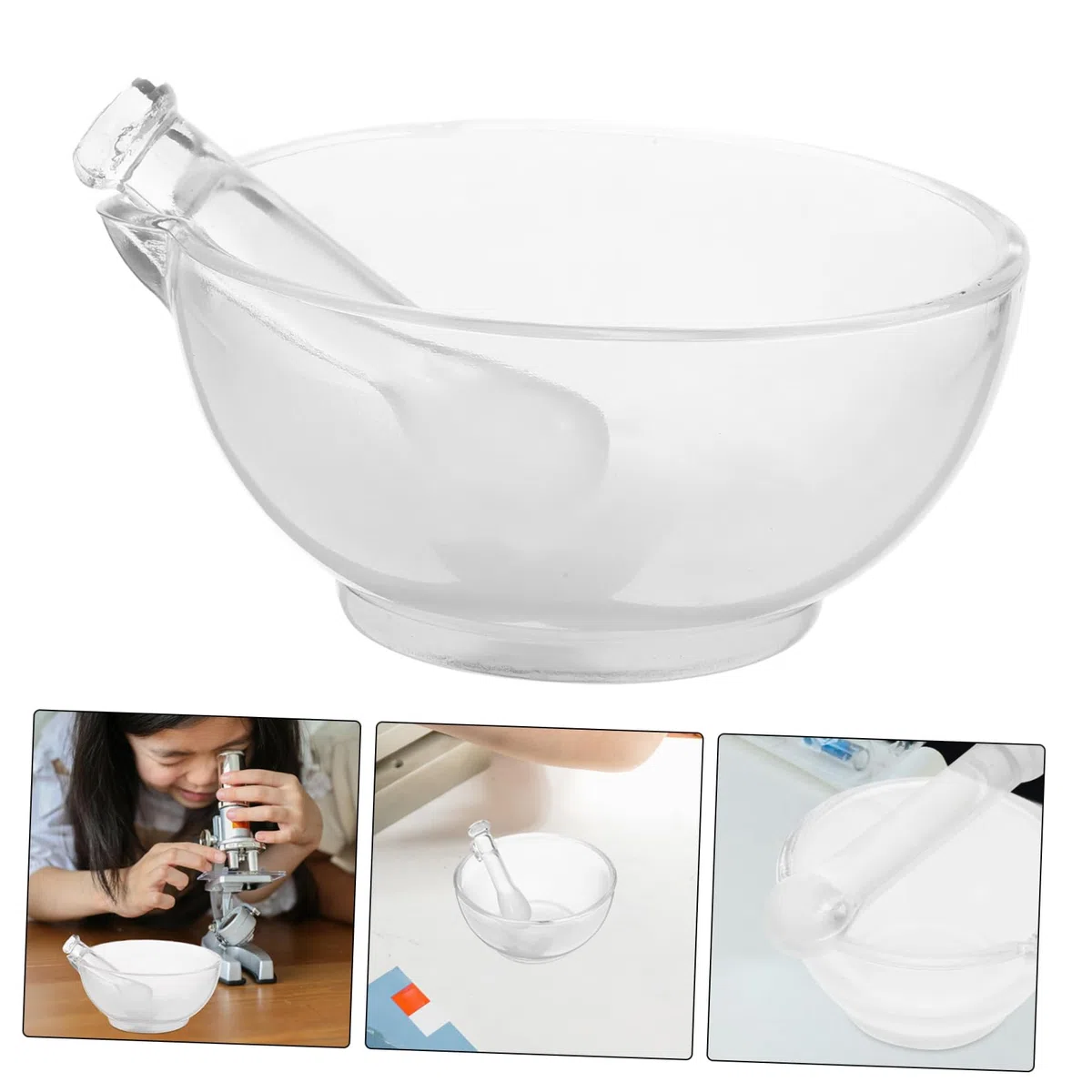 Juego De Mortero y Cuenco De Vidrio 150 Mm Con Pistilo Antideslizante Para Laboratorio y Cocina, Mortero Resistente Para Moler y Mezclar Medicamentos y Especias