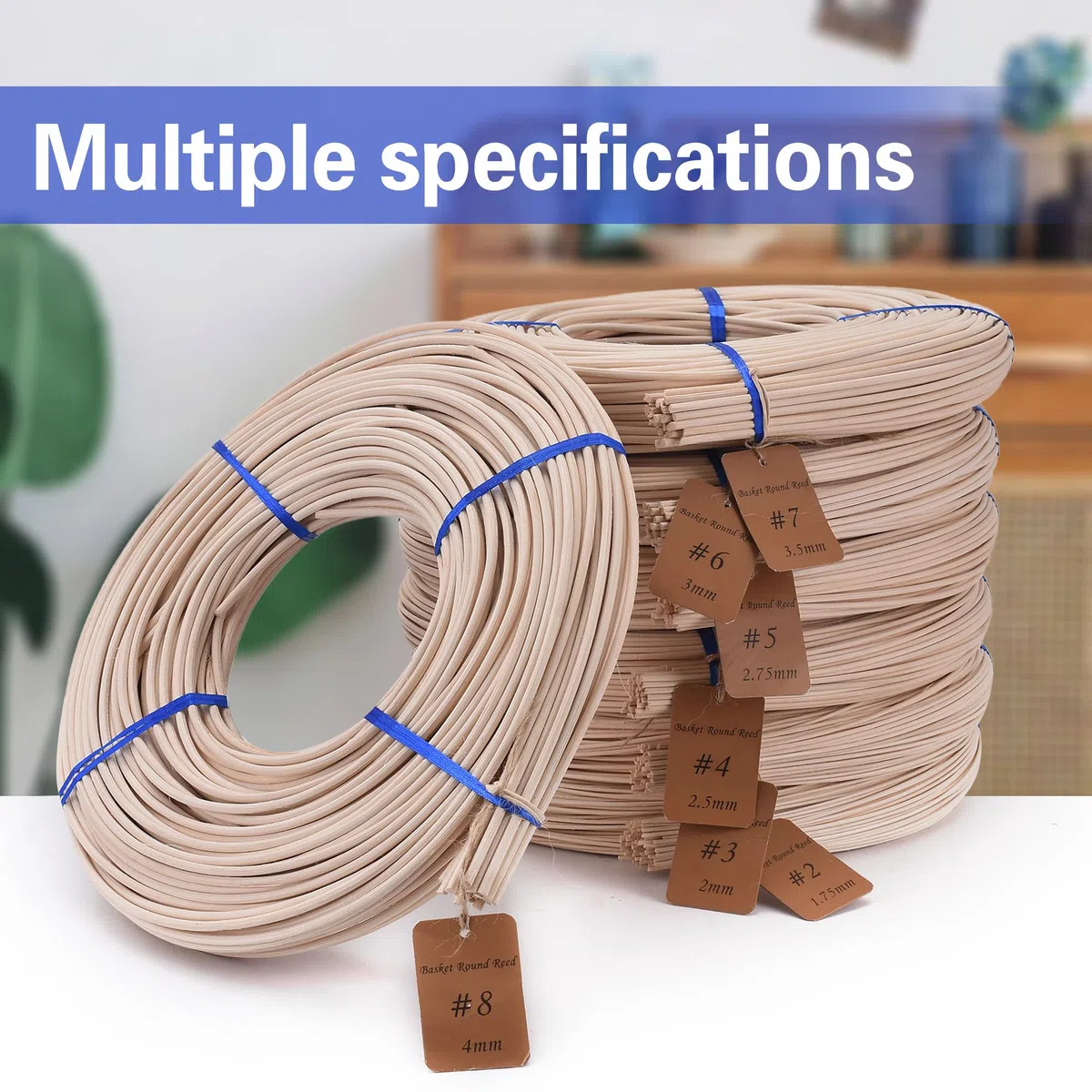 VFULIE Canasta redonda #7 de 3,5 mm, 1 libra, bastón de tejido para hacer sillas y tejer mimbre, suministros para hacer muebles de bricolaje