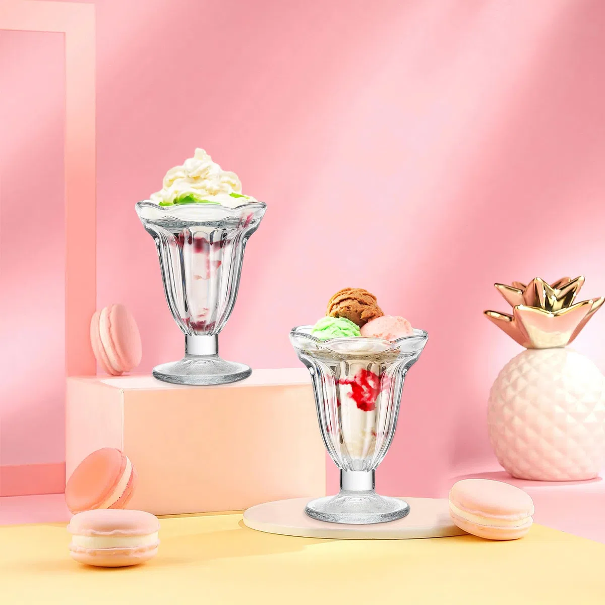 6 Vasos de Cristal para Helado, 6.7 Oz, Vasos Transparentes para Batidos, Tazones de Postre, Vasos de Vidrio para Helado, Vasos para Batidos, Vasos de Yogur, Vasos de Vidrio para Postres,(Claro)