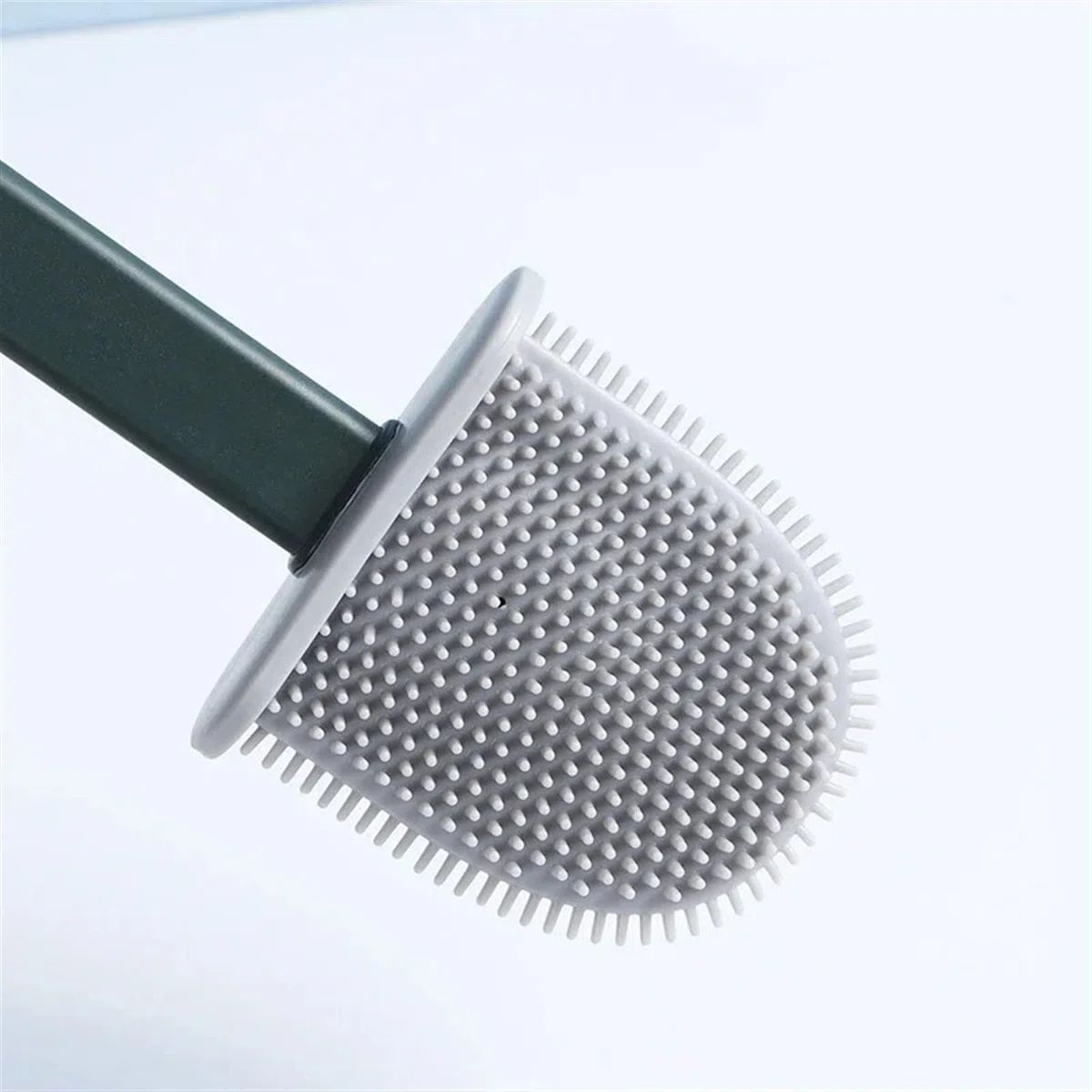 Cepillo de suelo de inodoro impermeable y a prueba de fugas, de silicona, plano, elástico, suave, con juego de soportes de secado rápido (blanco) (redondo negro)