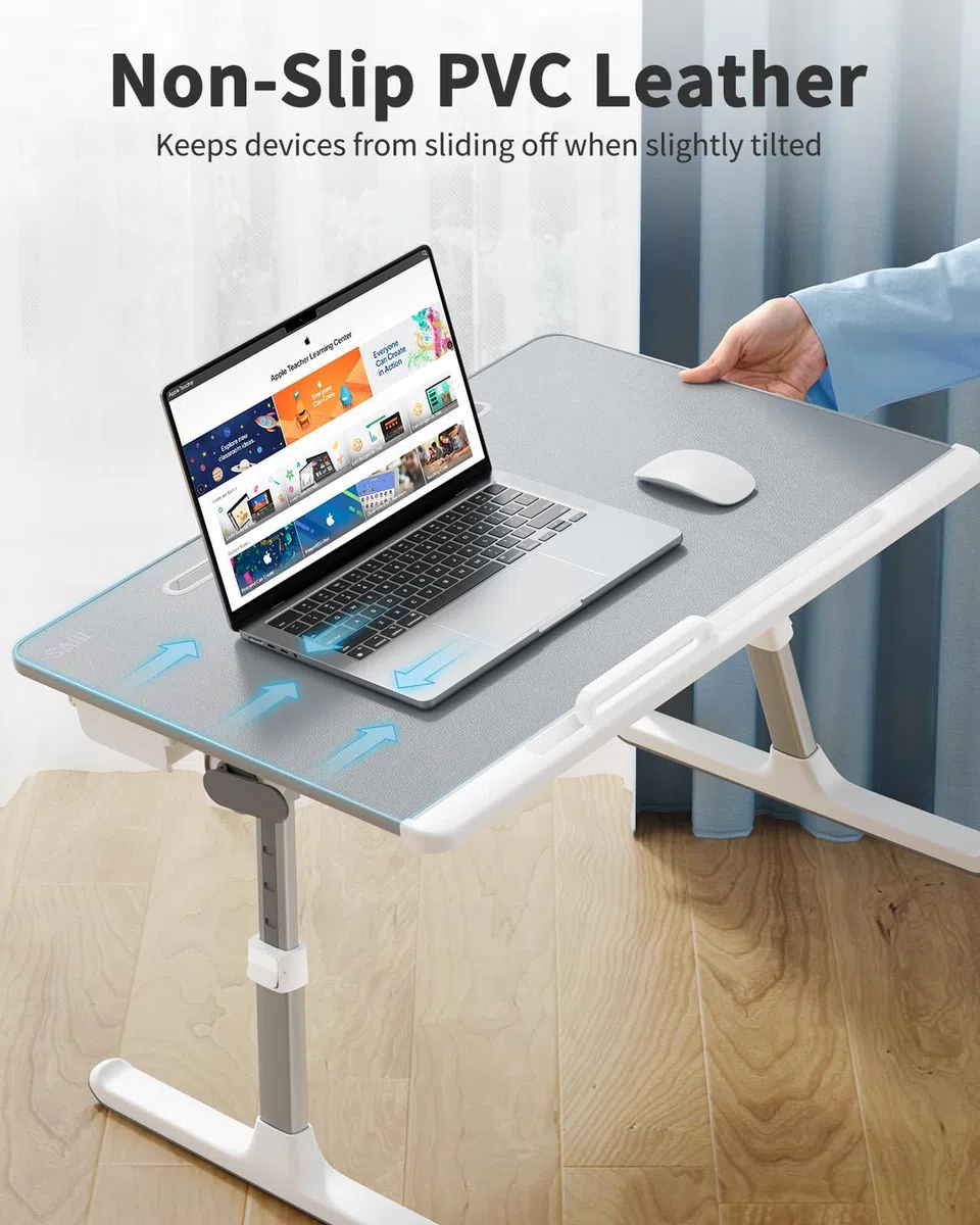 Mesa plegable SAIJI de 60 x 45 cm para cama, escritorio multiusos de alta calidad, ángulo de altura ajustable, con soporte para libros, cajón, ranura para tableta, para comer, trabajar, escribir