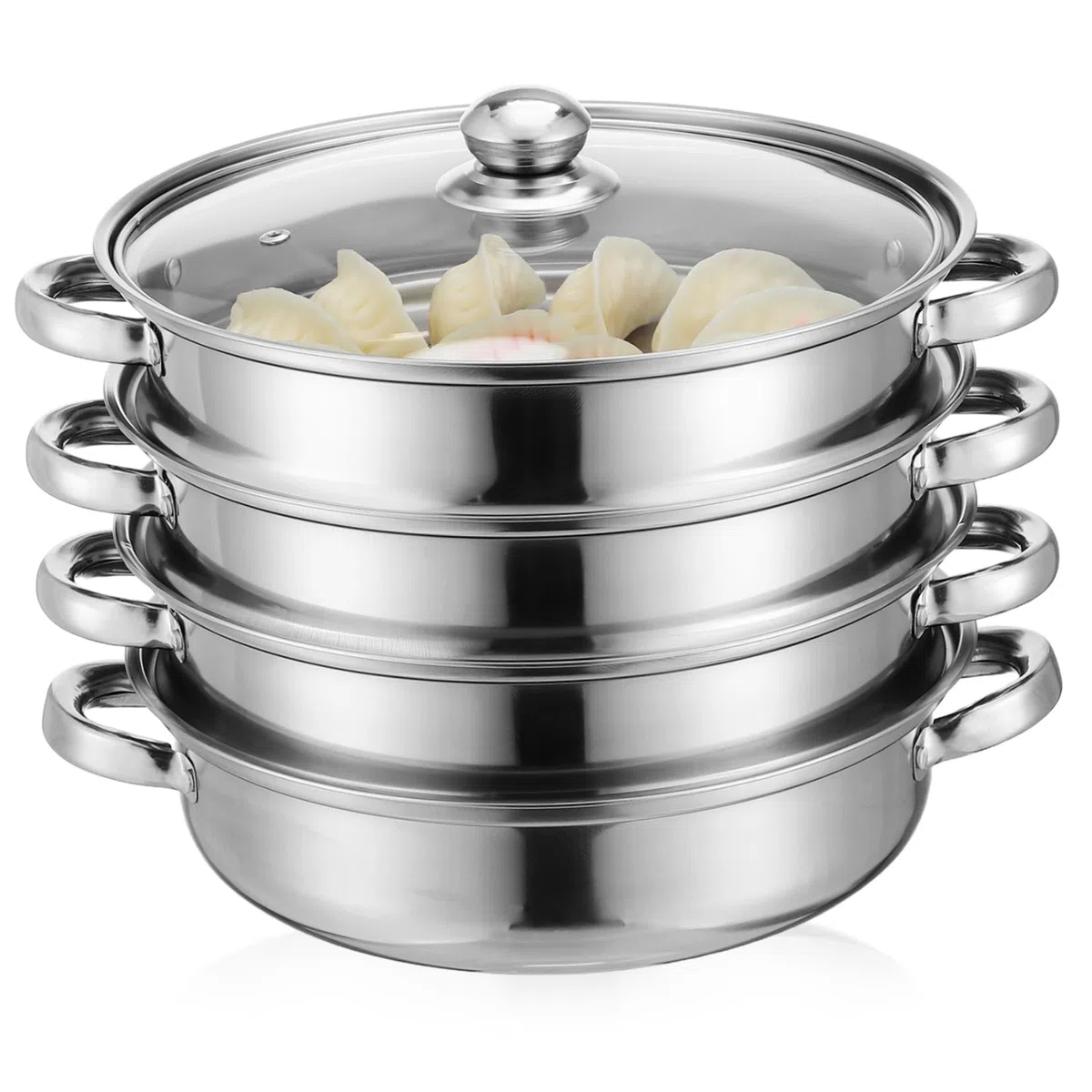 Housoutil Olla De Vapor De Cuatro Capas Olla, grande para sopa de vapor de metal, tamalera grande a De Acero Inoxidable Fondo Grueso Para Cocinar Verduras Mariscos Sopas Guisos