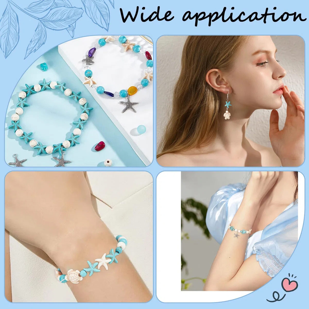 SUNNYCLUE 6 hebra 180~200 piezas Tortuga Cuenta Tortugas Encantos Estrella de Mar Blanco Azul Turquesa Sintética A Granel 8 mm Cuentas Redondas Verano Océano Mar Animal Cuentas para Bisutería